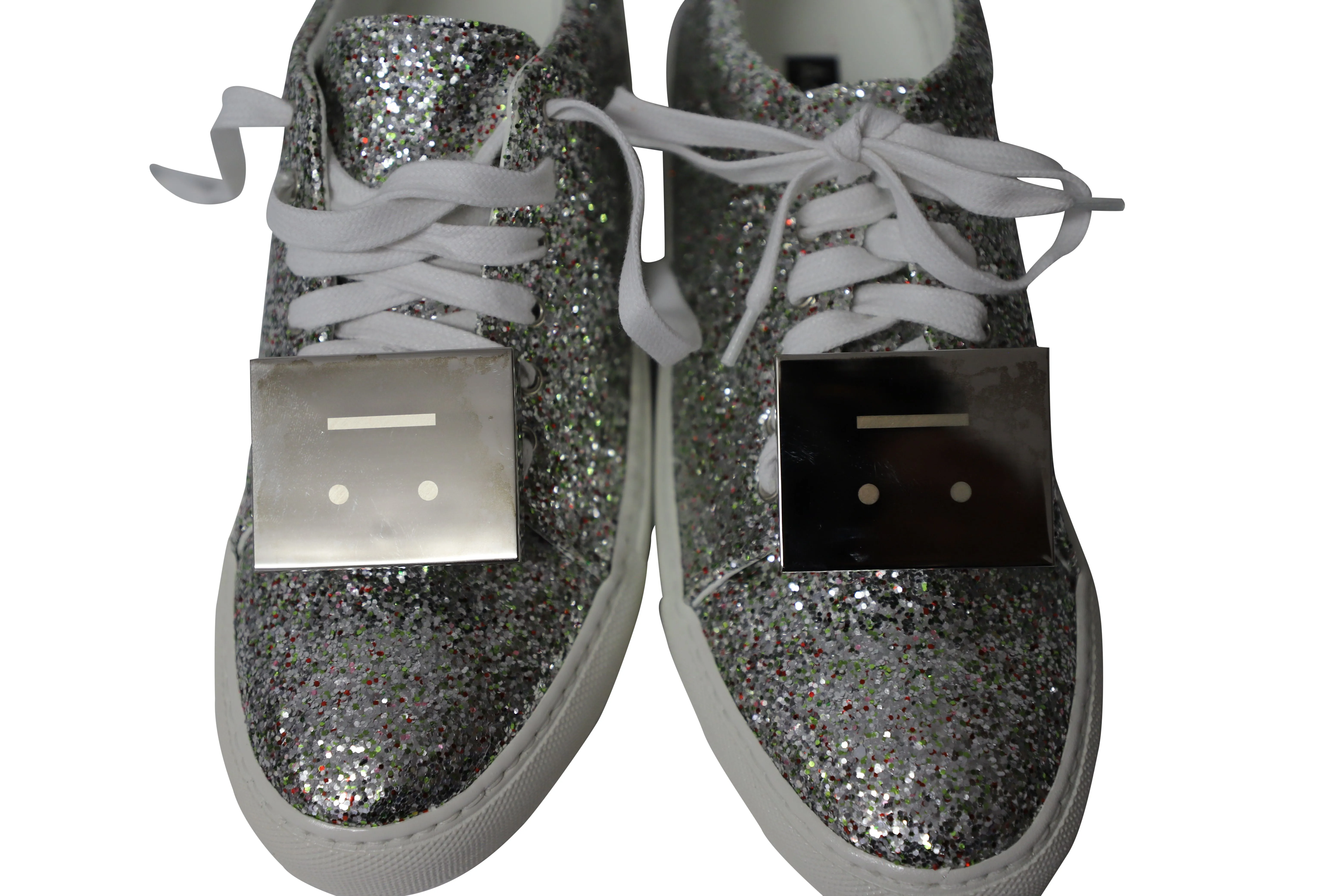 Acne Studios Metallic Adriana Spark Sneakers in Silver Glitter