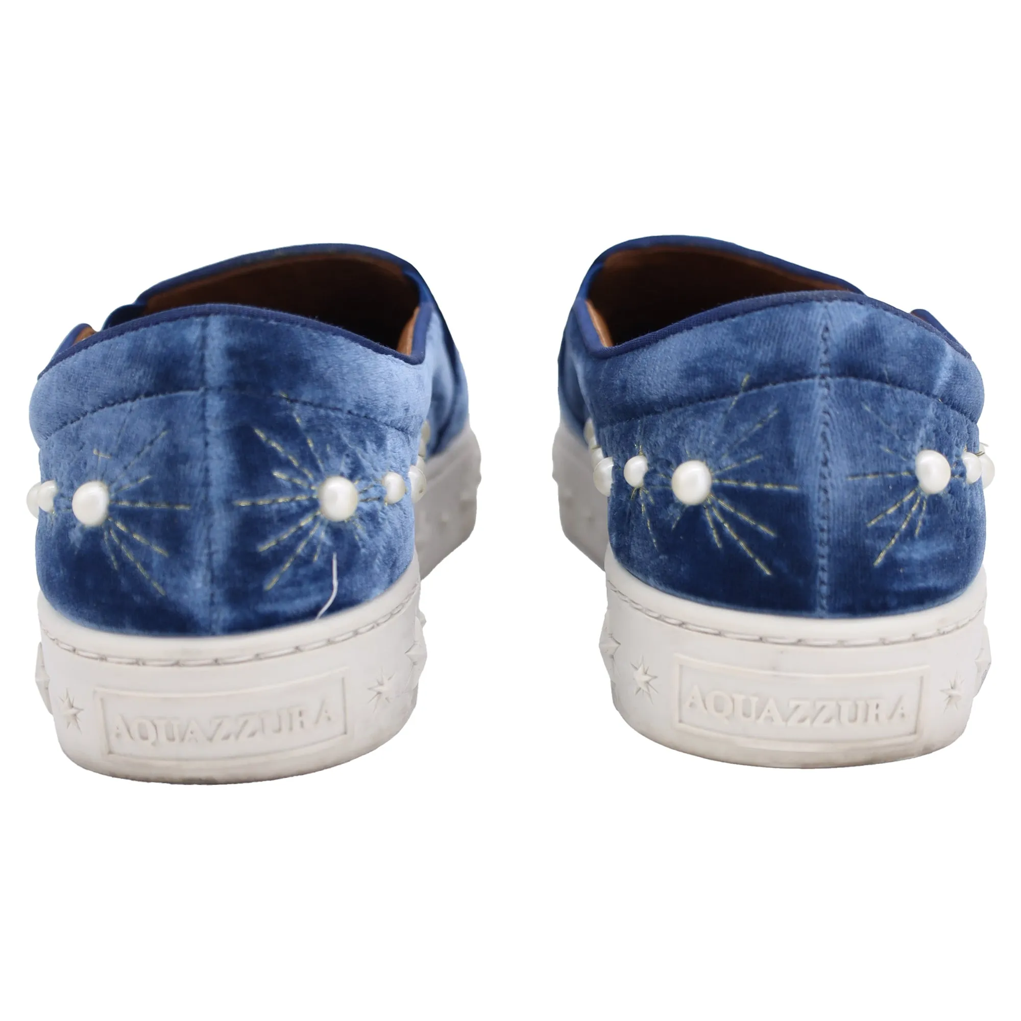 Aquazzura Cosmic Pearls Slip-on Sneakers in Blue Velvet