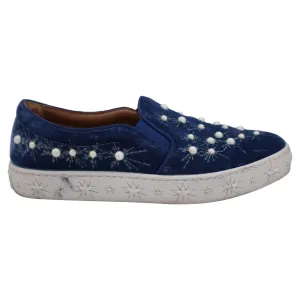 Aquazzura Cosmic Pearls Slip-on Sneakers in Blue Velvet