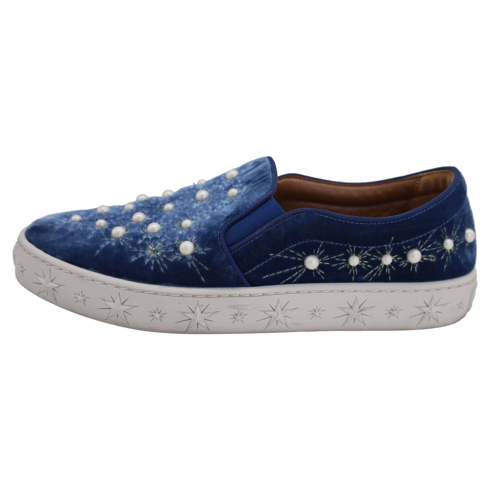 Aquazzura Cosmic Pearls Slip-on Sneakers in Blue Velvet