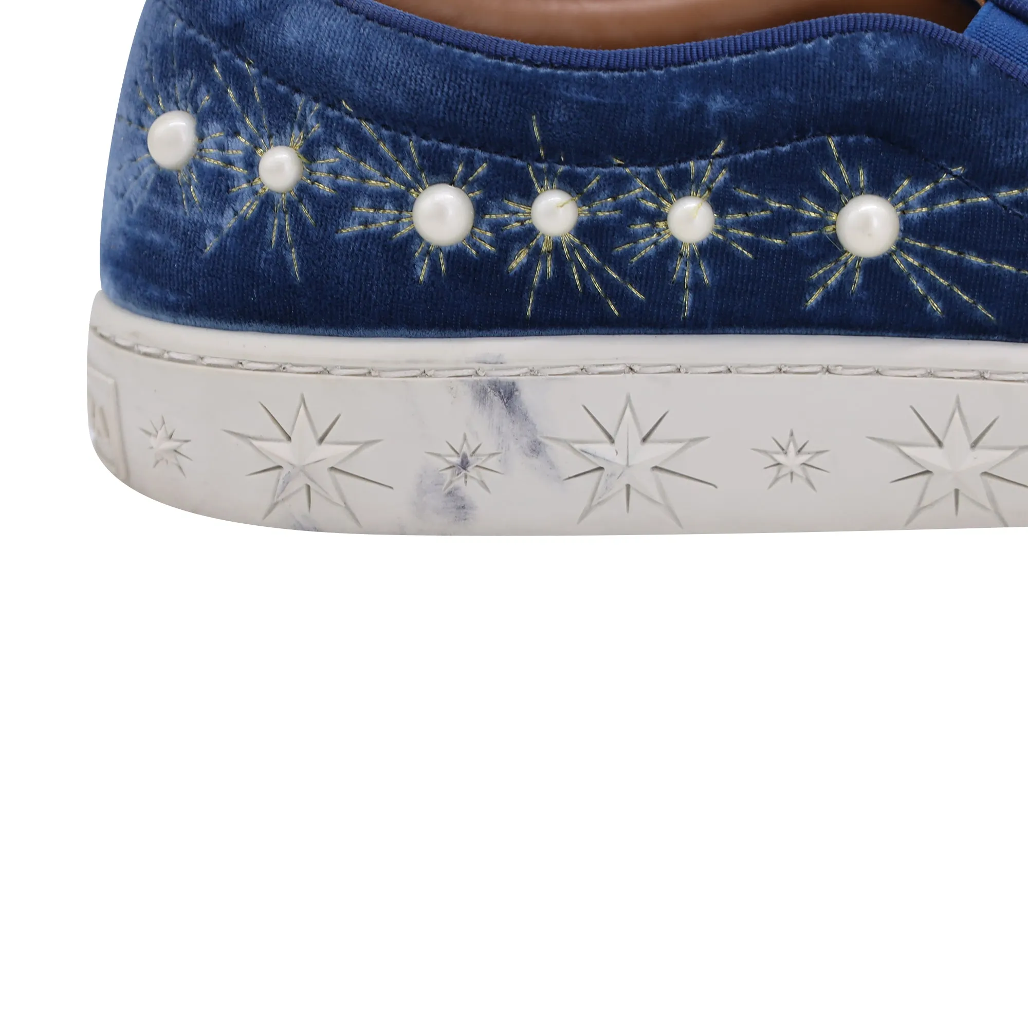 Aquazzura Cosmic Pearls Slip-on Sneakers in Blue Velvet