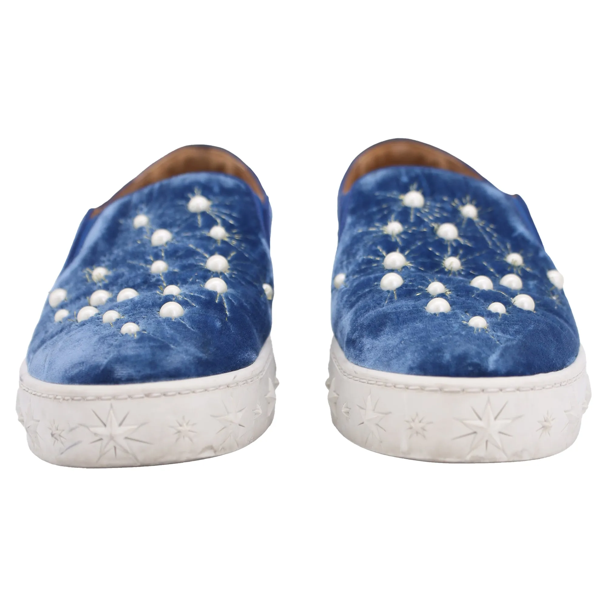 Aquazzura Cosmic Pearls Slip-on Sneakers in Blue Velvet