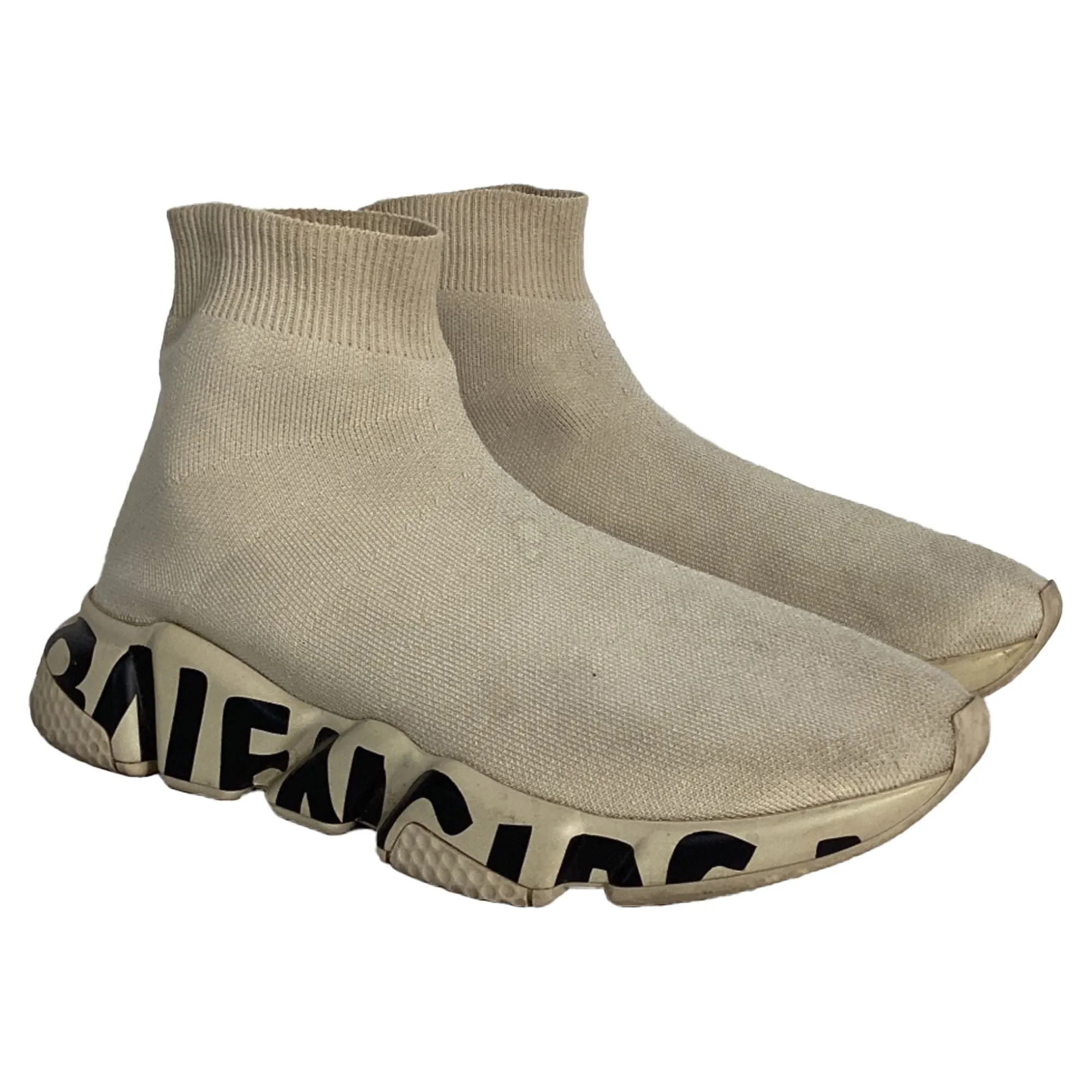 Balenciaga Speed Graffiti Sneakers in Beige Polyester