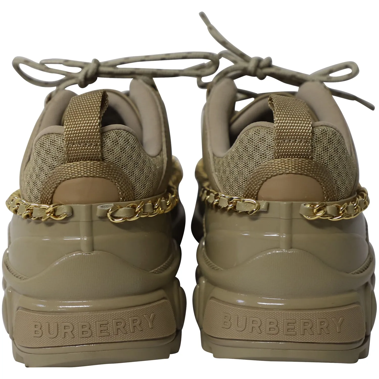 Burberry Gold Chain Arthur Sneakers in Khaki Leather