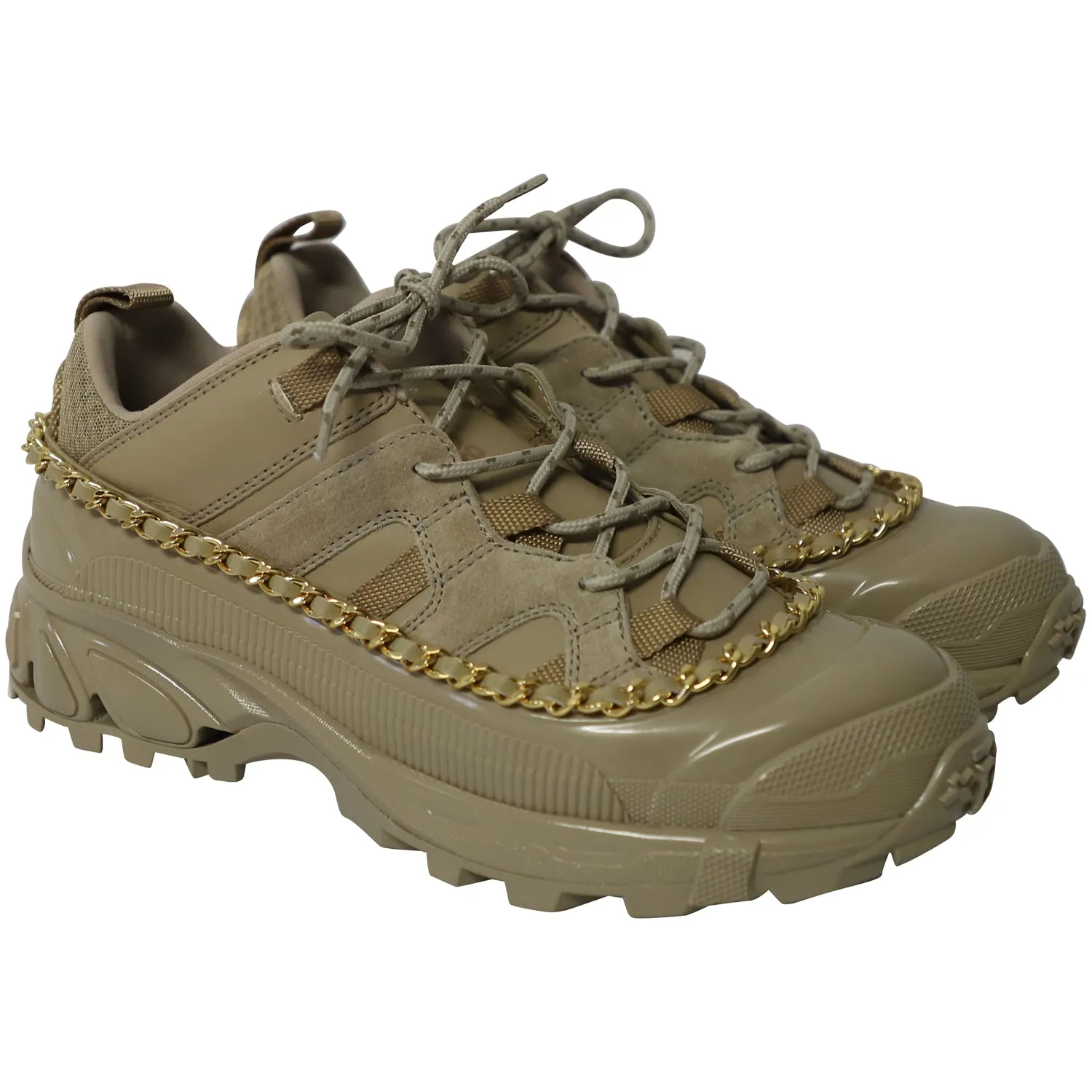 Burberry Gold Chain Arthur Sneakers in Khaki Leather