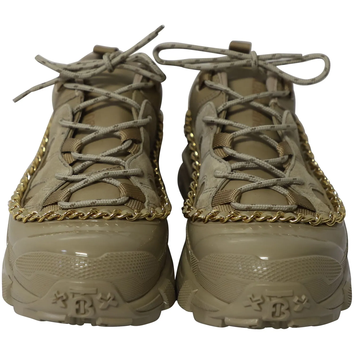 Burberry Gold Chain Arthur Sneakers in Khaki Leather