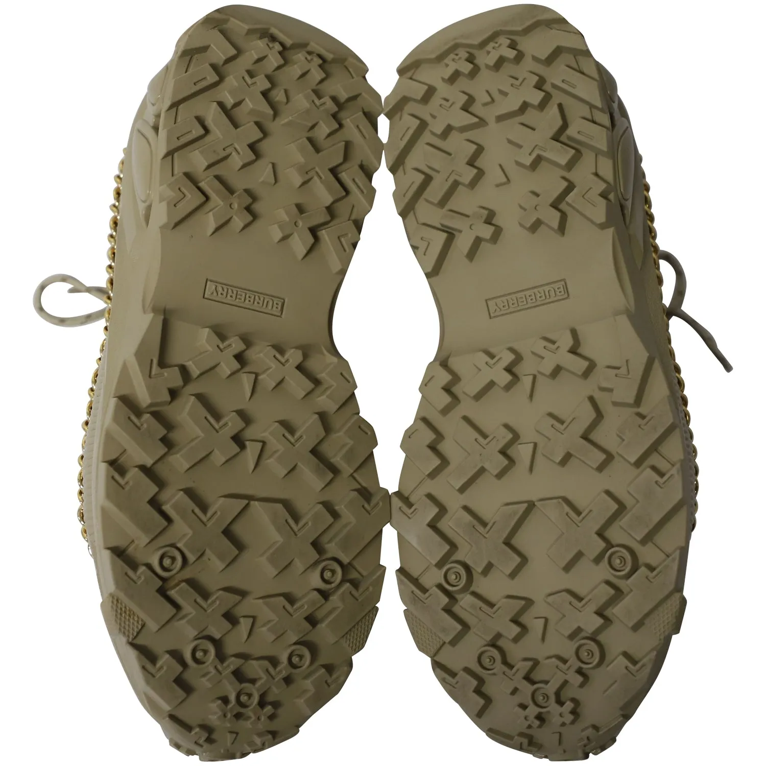 Burberry Gold Chain Arthur Sneakers in Khaki Leather