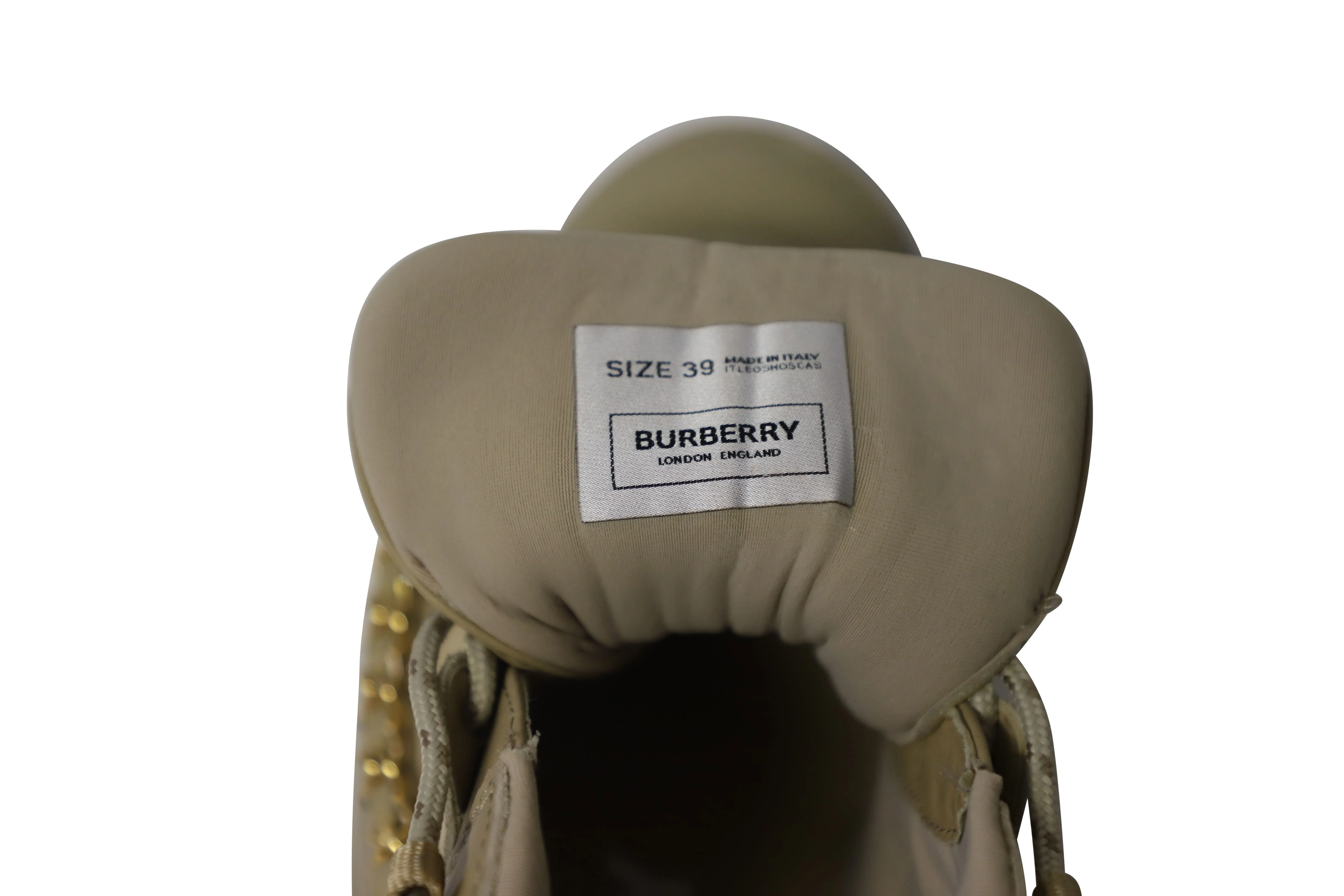 Burberry Gold Chain Arthur Sneakers in Khaki Leather