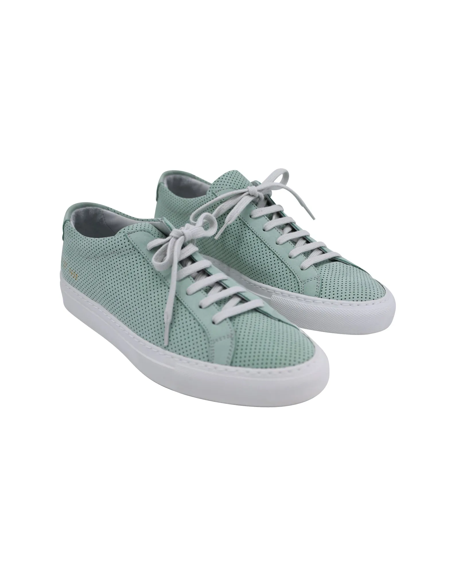 Common Projects Original Achilles Low Perforated Sneakers in Teal Calfskin Leather