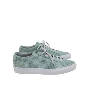 Common Projects Original Achilles Low Perforated Sneakers in Teal Calfskin Leather