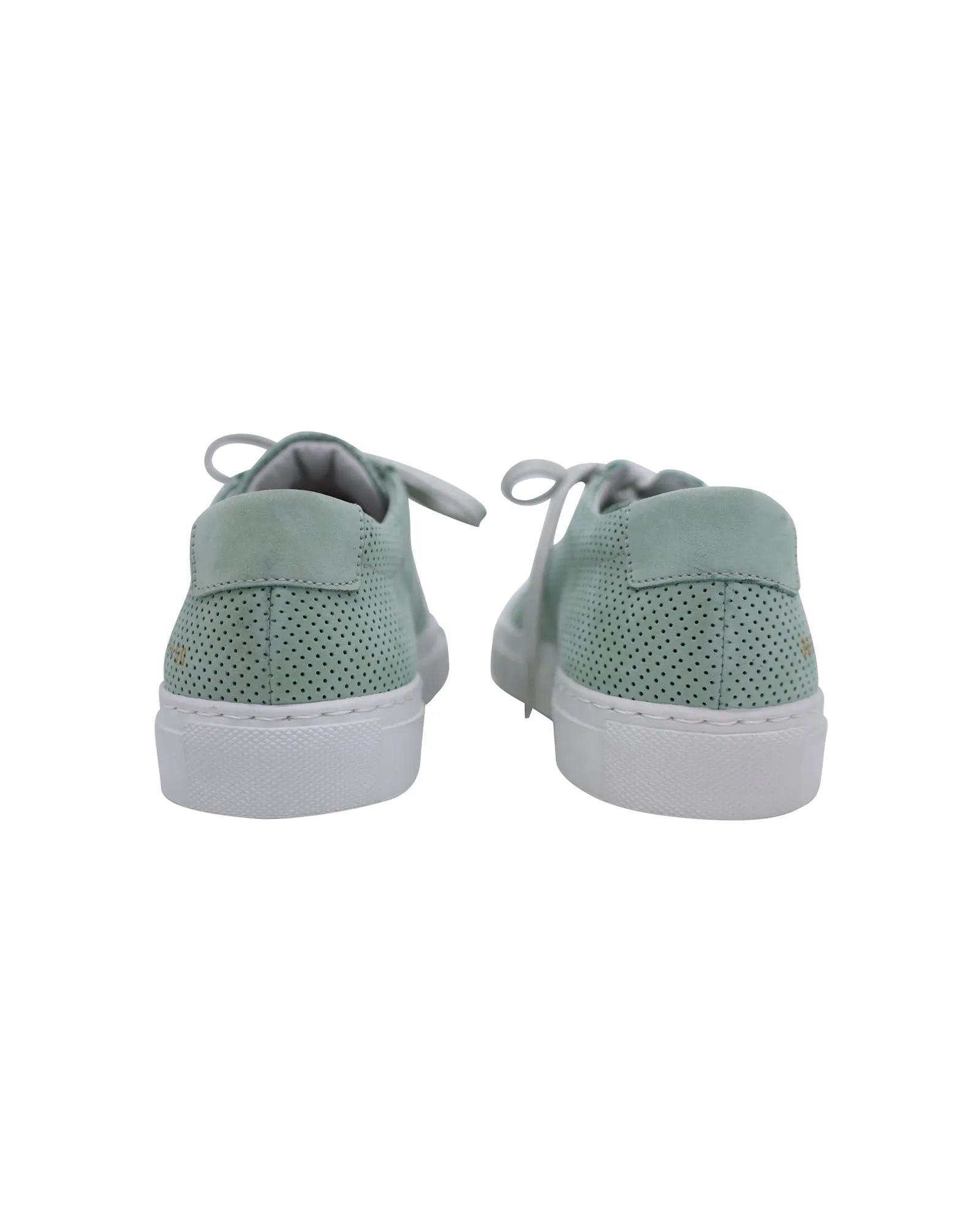 Common Projects Original Achilles Low Perforated Sneakers in Teal Calfskin Leather