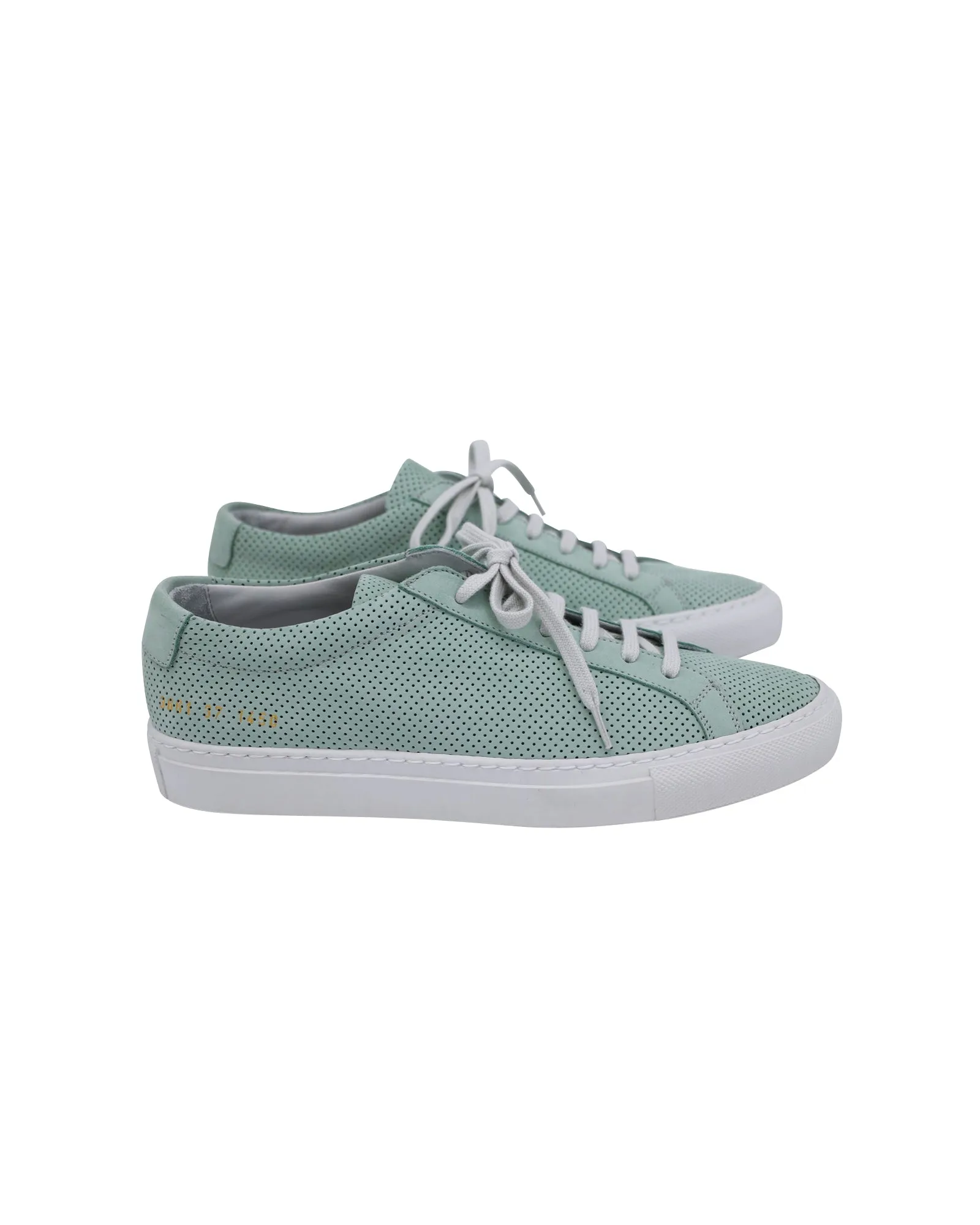 Common Projects Original Achilles Low Perforated Sneakers in Teal Calfskin Leather