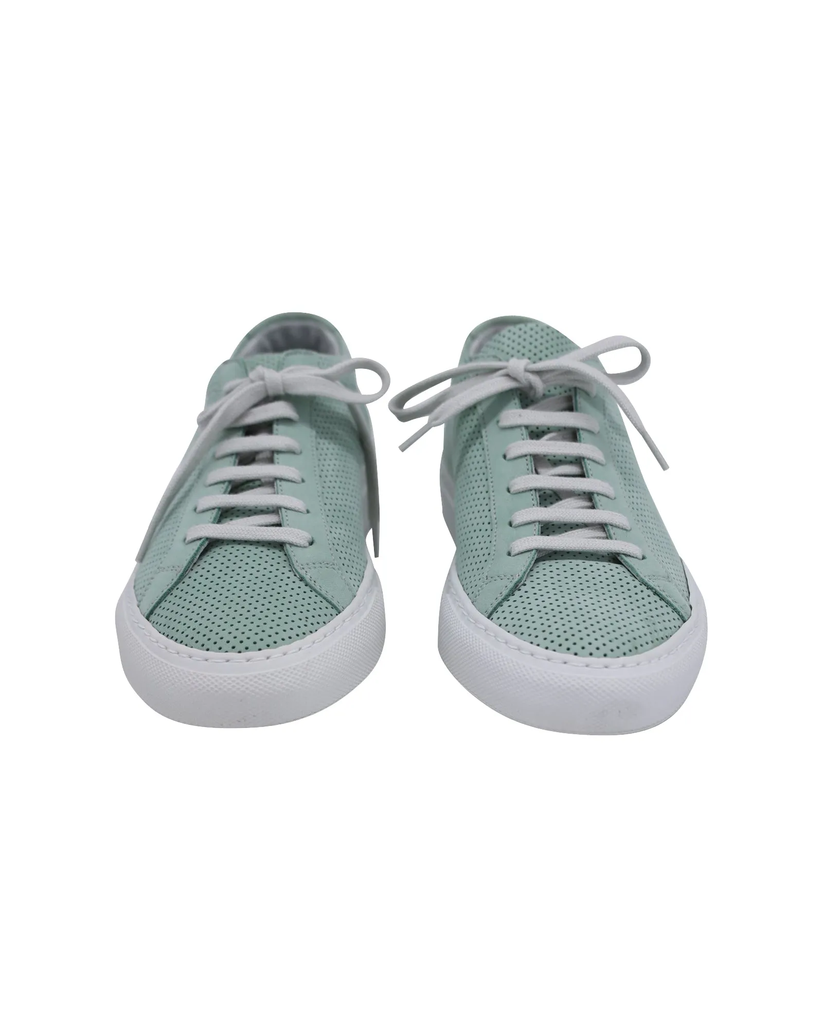 Common Projects Original Achilles Low Perforated Sneakers in Teal Calfskin Leather