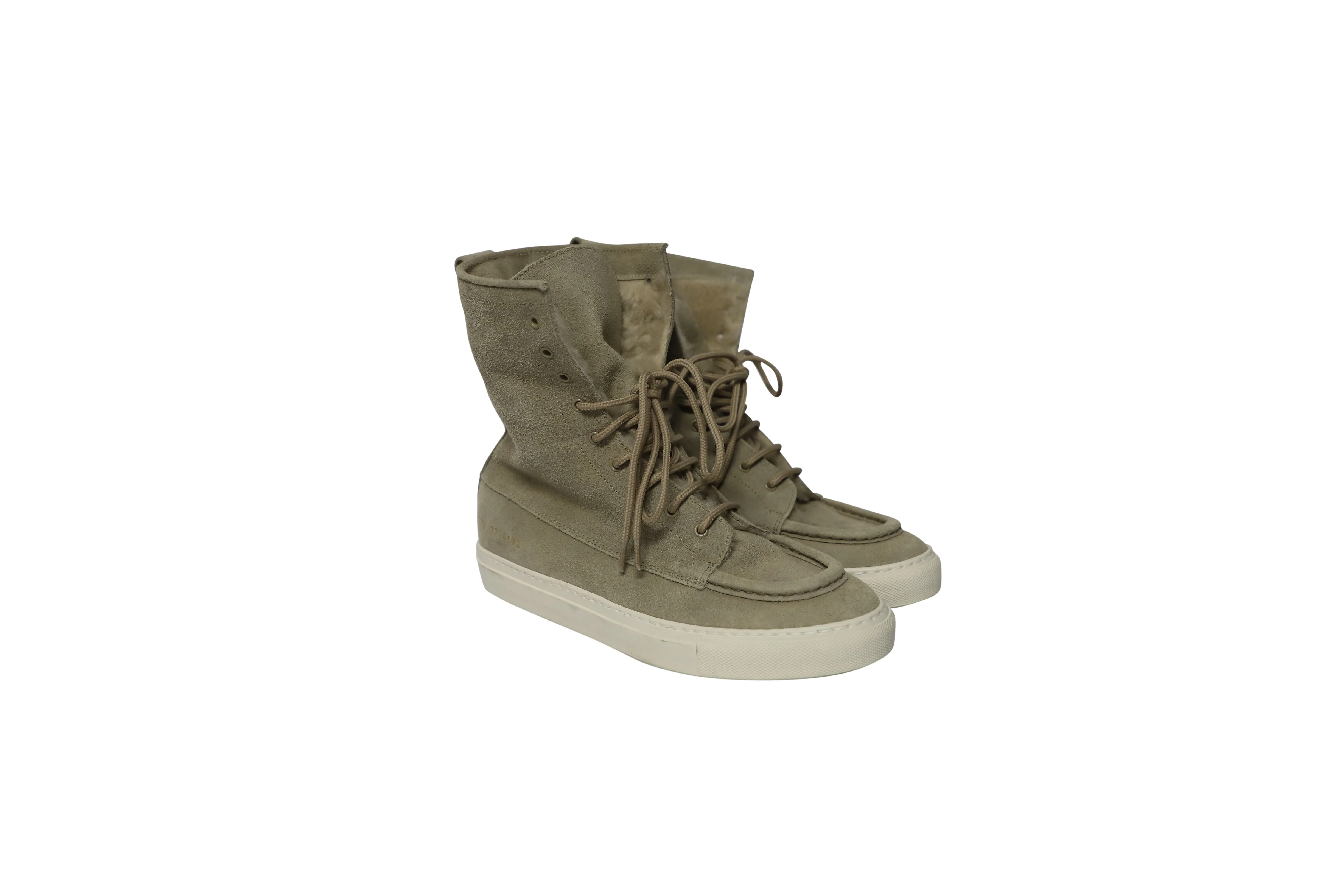 Common Projects Tournament Shearling High-Top Sneakers in Grey Suede