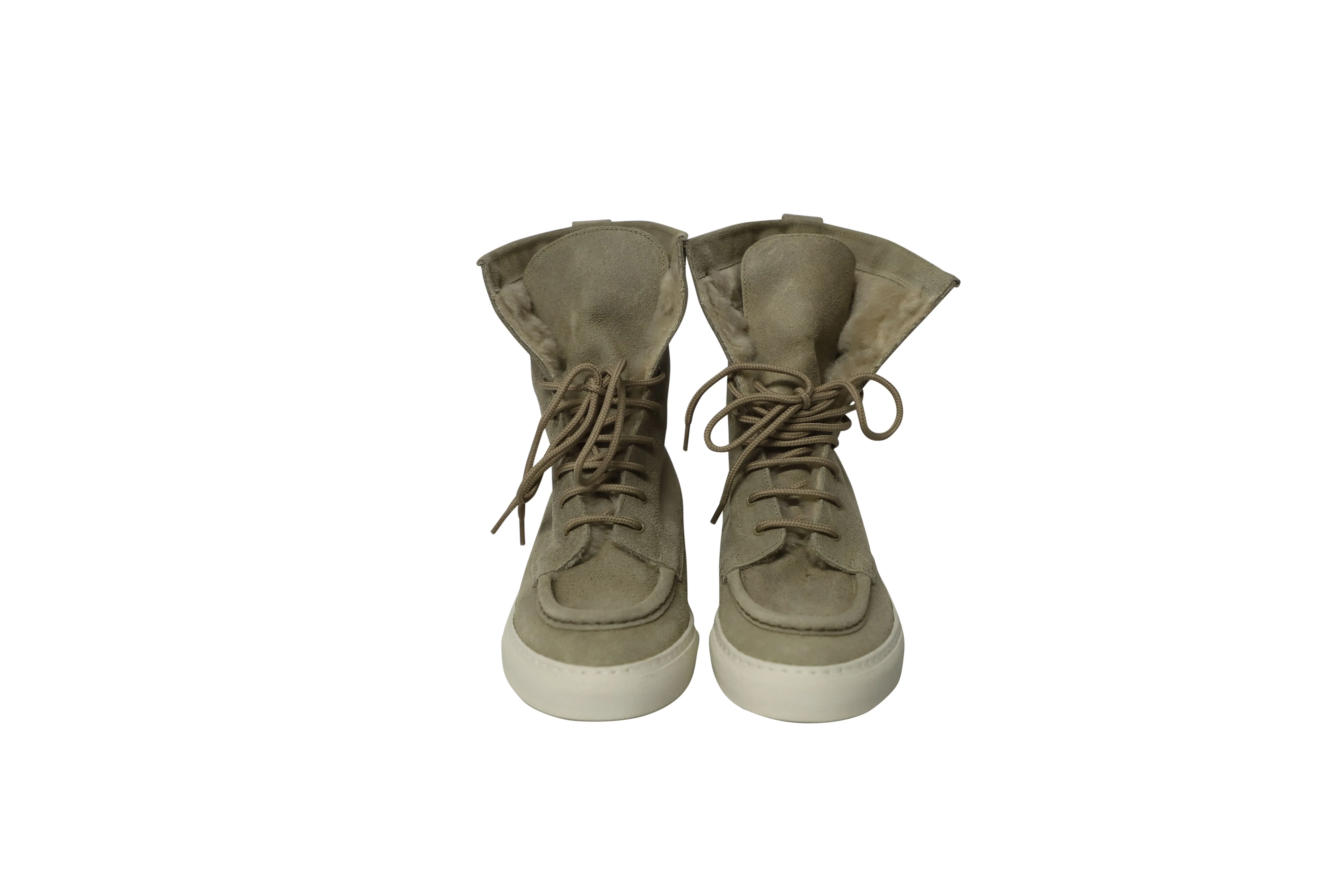 Common Projects Tournament Shearling High-Top Sneakers in Grey Suede
