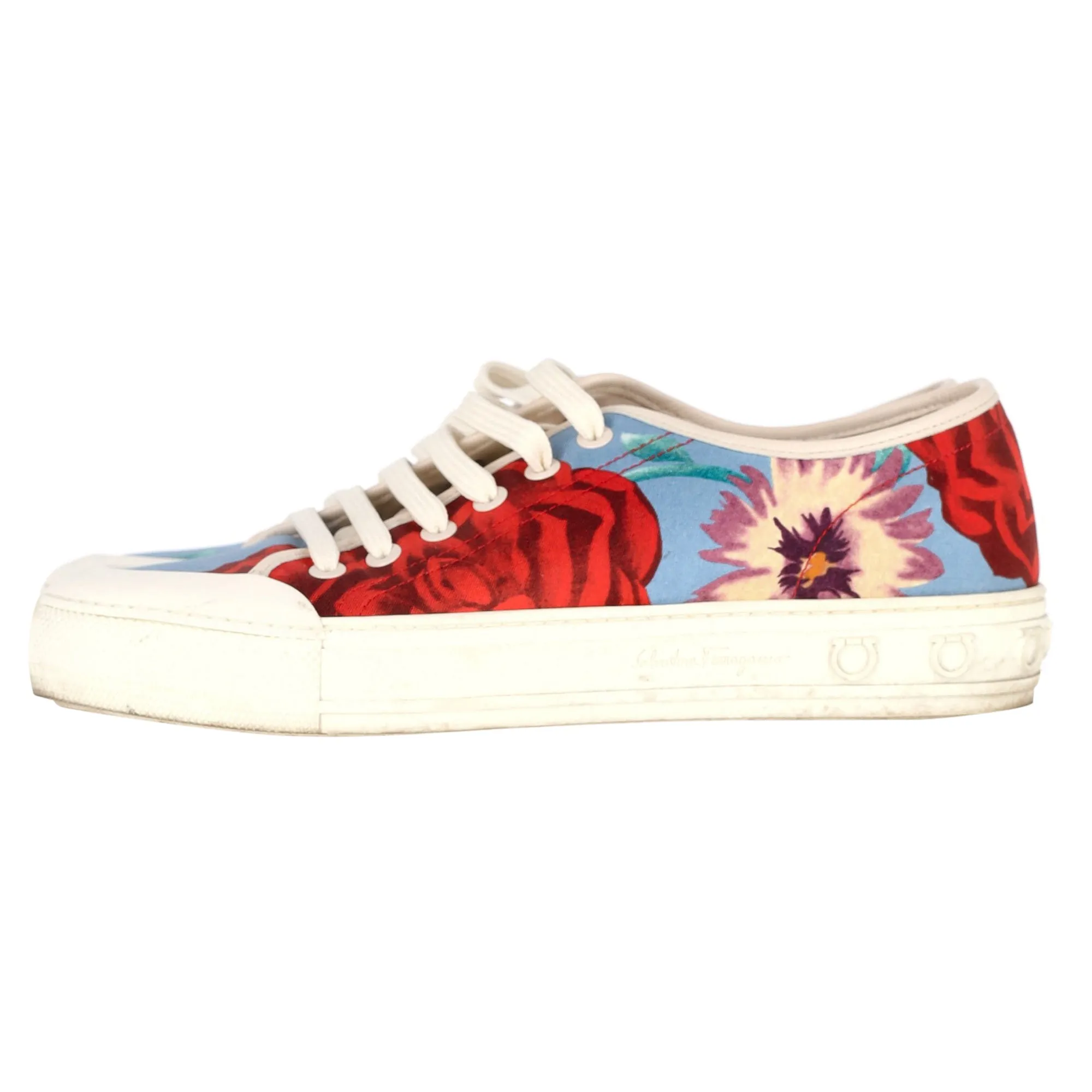 Ferragamo Floral Sneakers in Multicolor Chambray