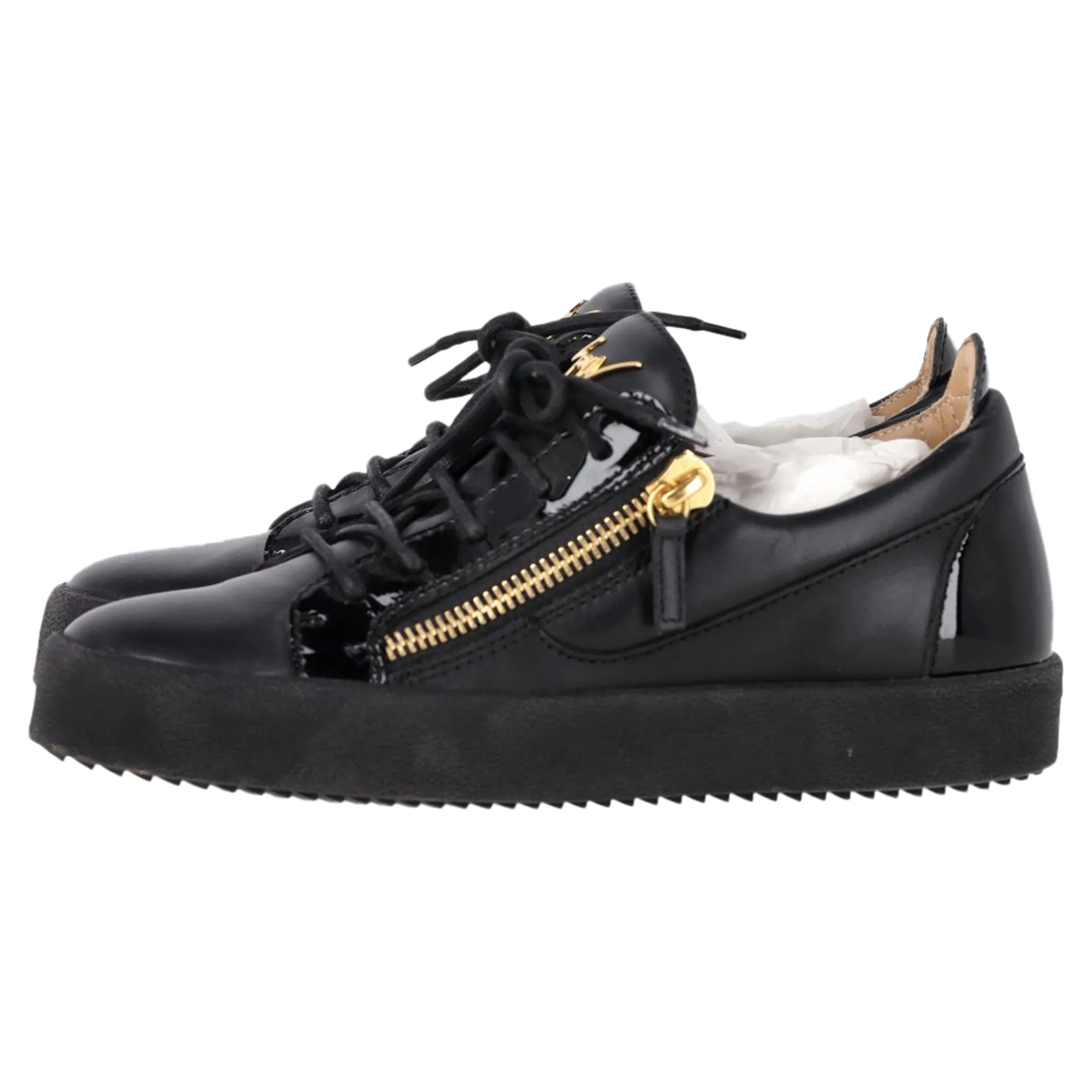 Giuseppe Zanotti Frankie Zipper Detail Sneakers in Black Leather