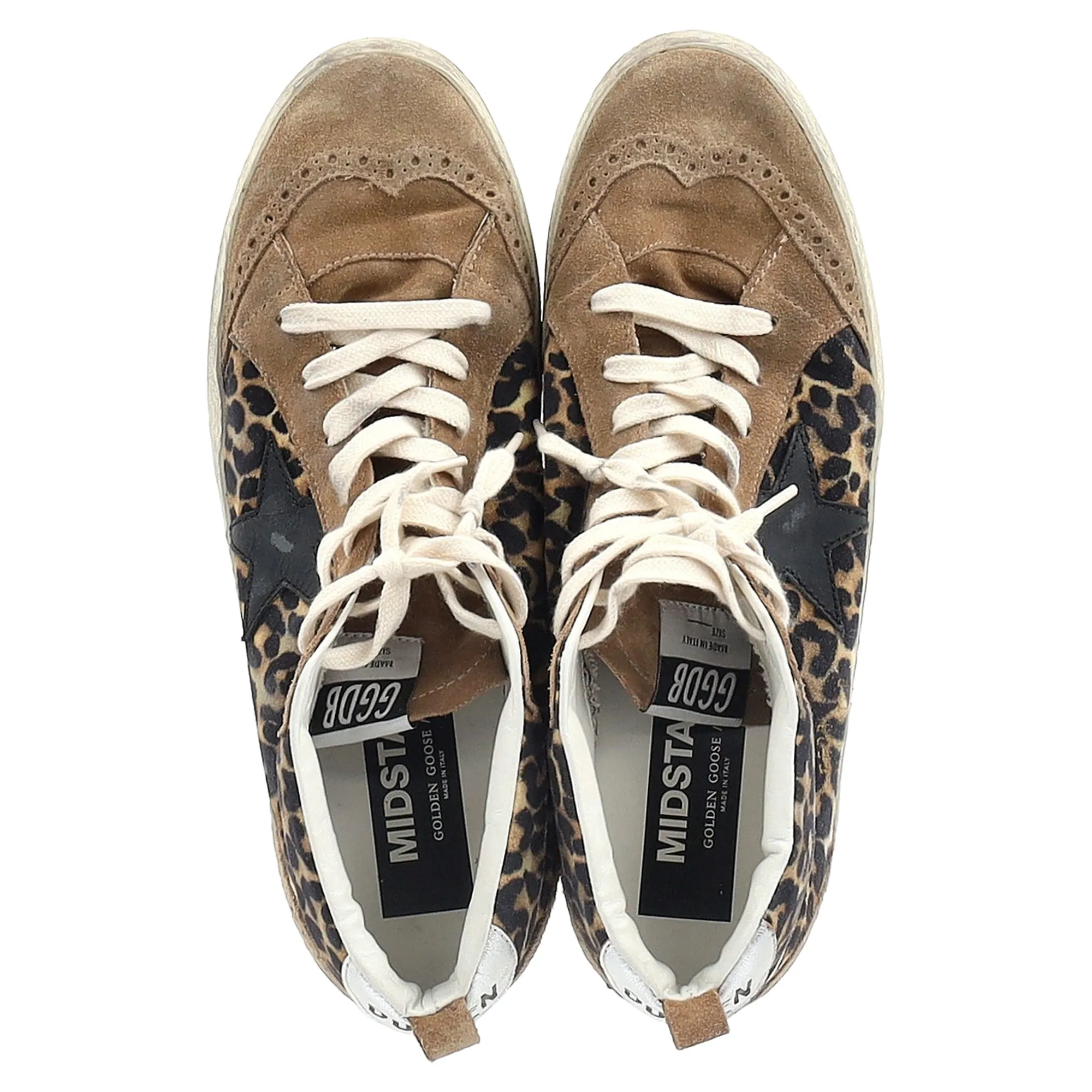 Golden Goose Mid-Star Sneakers in Leopard Print Pony Hair and Suede