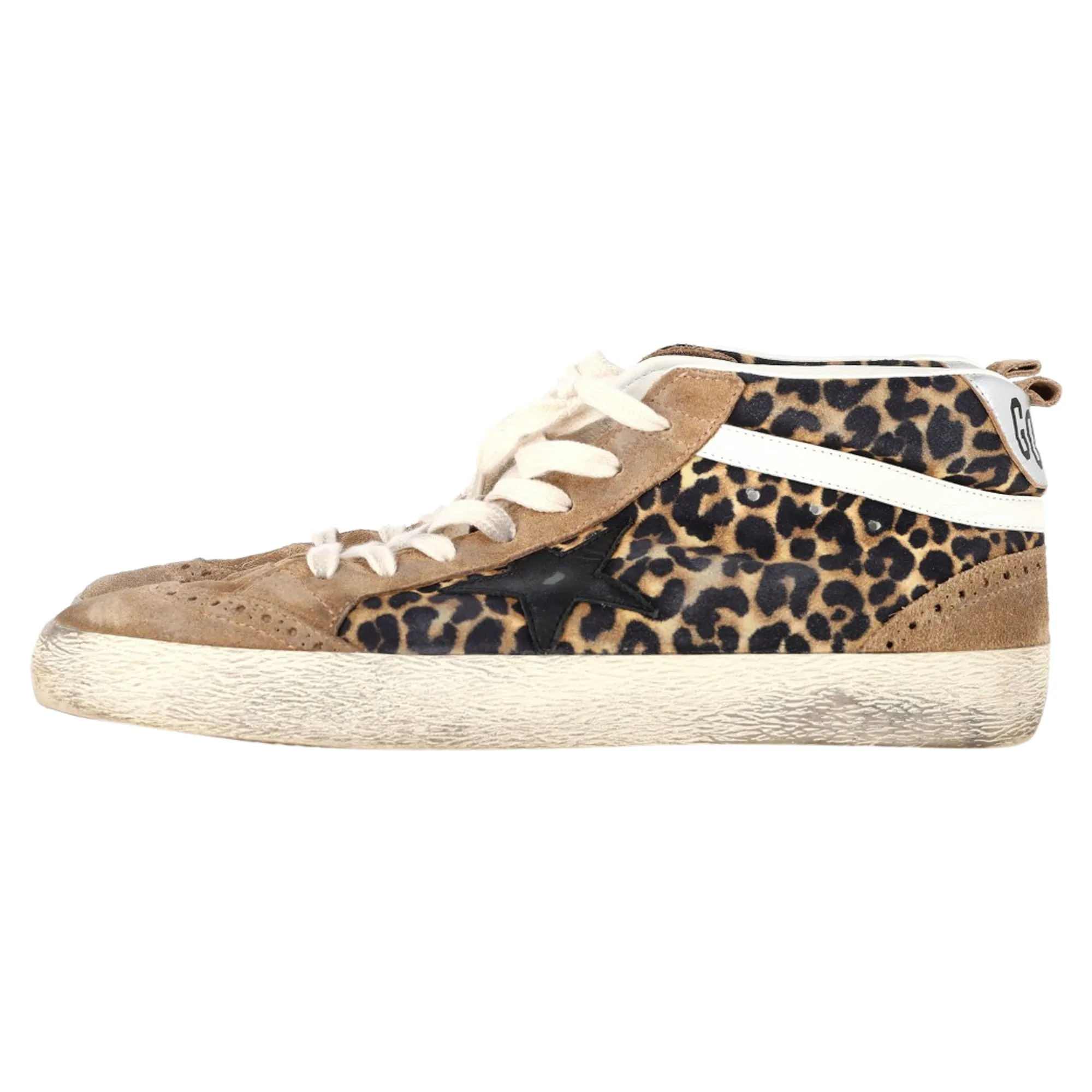 Golden Goose Mid-Star Sneakers in Leopard Print Pony Hair and Suede