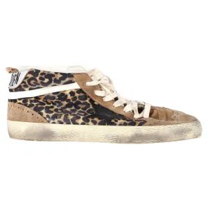 Golden Goose Mid-Star Sneakers in Leopard Print Pony Hair and Suede