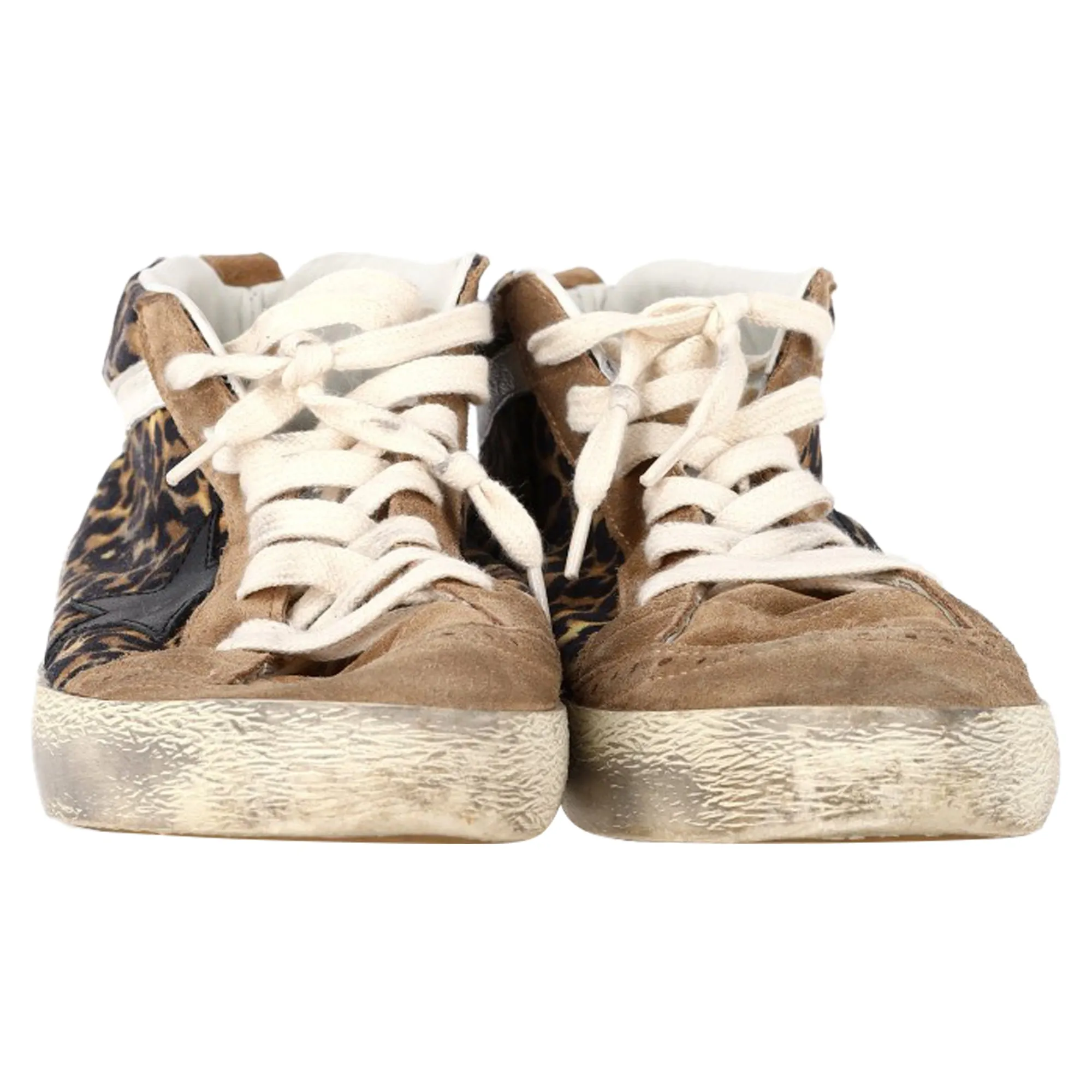 Golden Goose Mid-Star Sneakers in Leopard Print Pony Hair and Suede