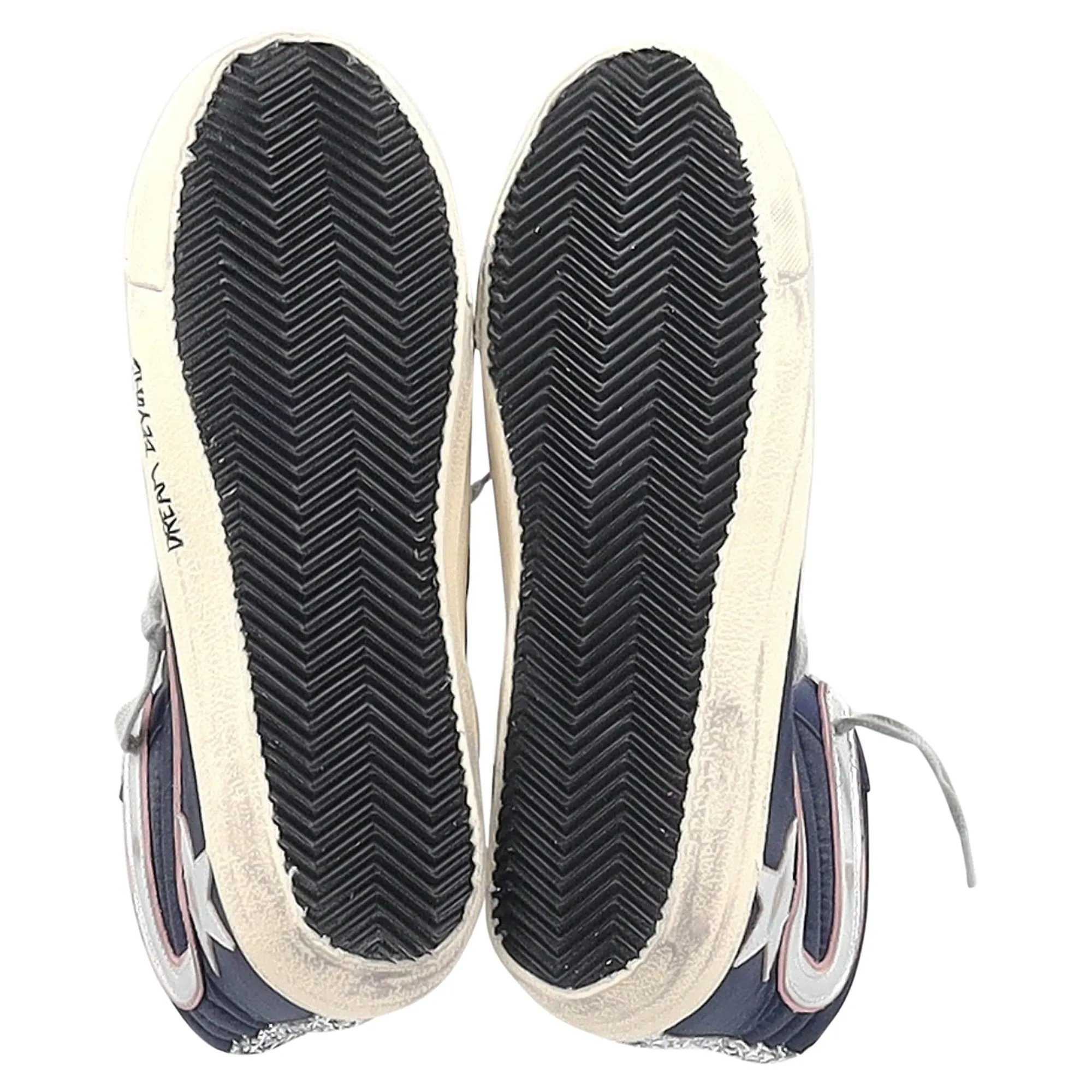 Golden Goose Slide High-Top Sneakers in Navy Blue Suede and Leather