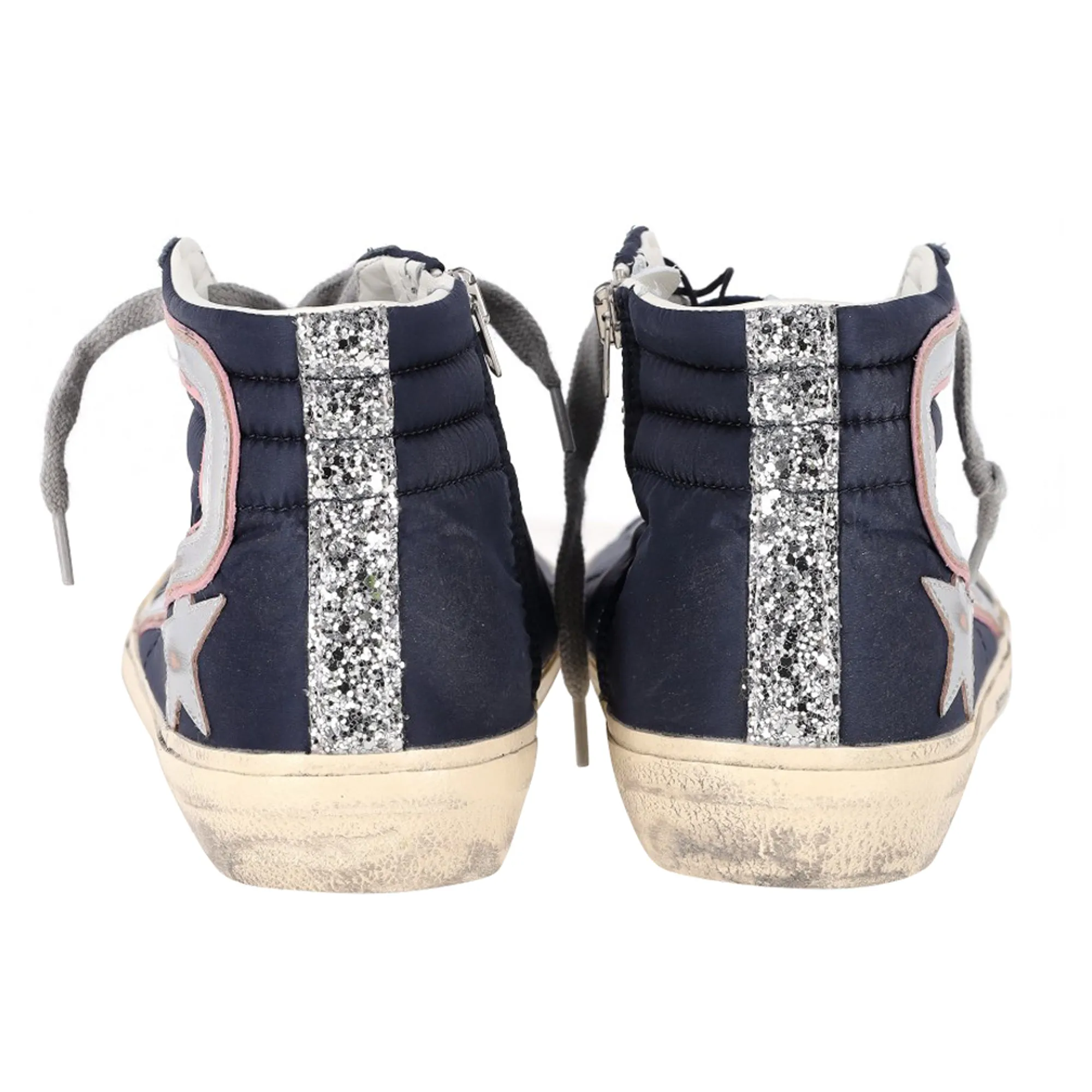 Golden Goose Slide High-Top Sneakers in Navy Blue Suede and Leather