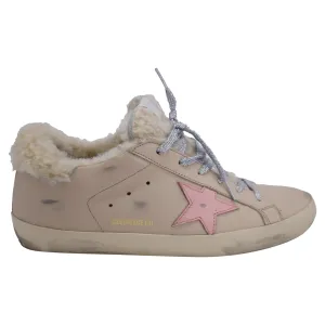 Golden Goose Super-Star with Shearling Low-Top Sneakers in Nude Leather