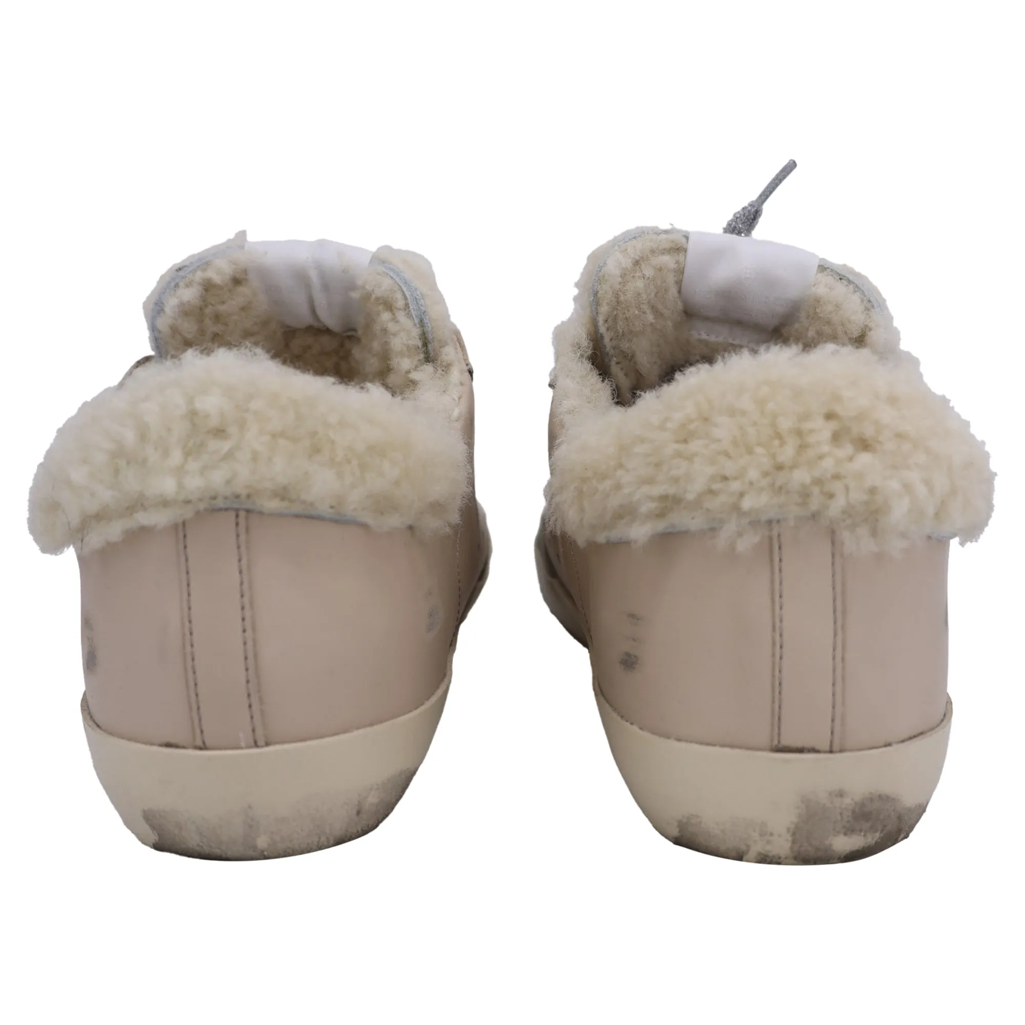 Golden Goose Super-Star with Shearling Low-Top Sneakers in Nude Leather