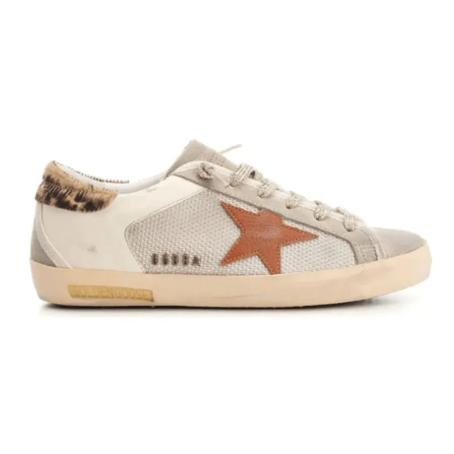 Golden Goose Superstar Tan Leather Star and Leopard Horsy Heel Tab Women's Sneakers