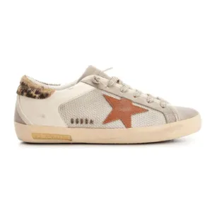 Golden Goose Superstar Tan Leather Star and Leopard Horsy Heel Tab Women's Sneakers
