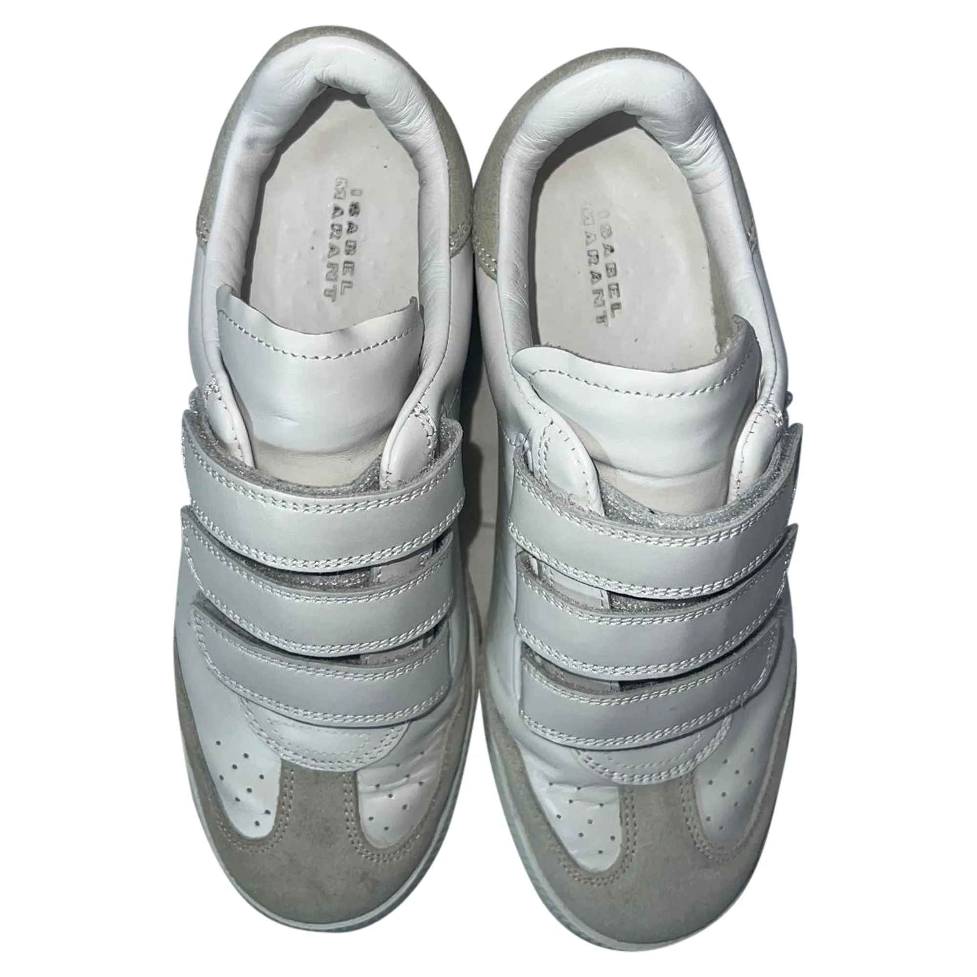 Isabel Marant Beth Logo Velcro Straps in White Leather and Suede