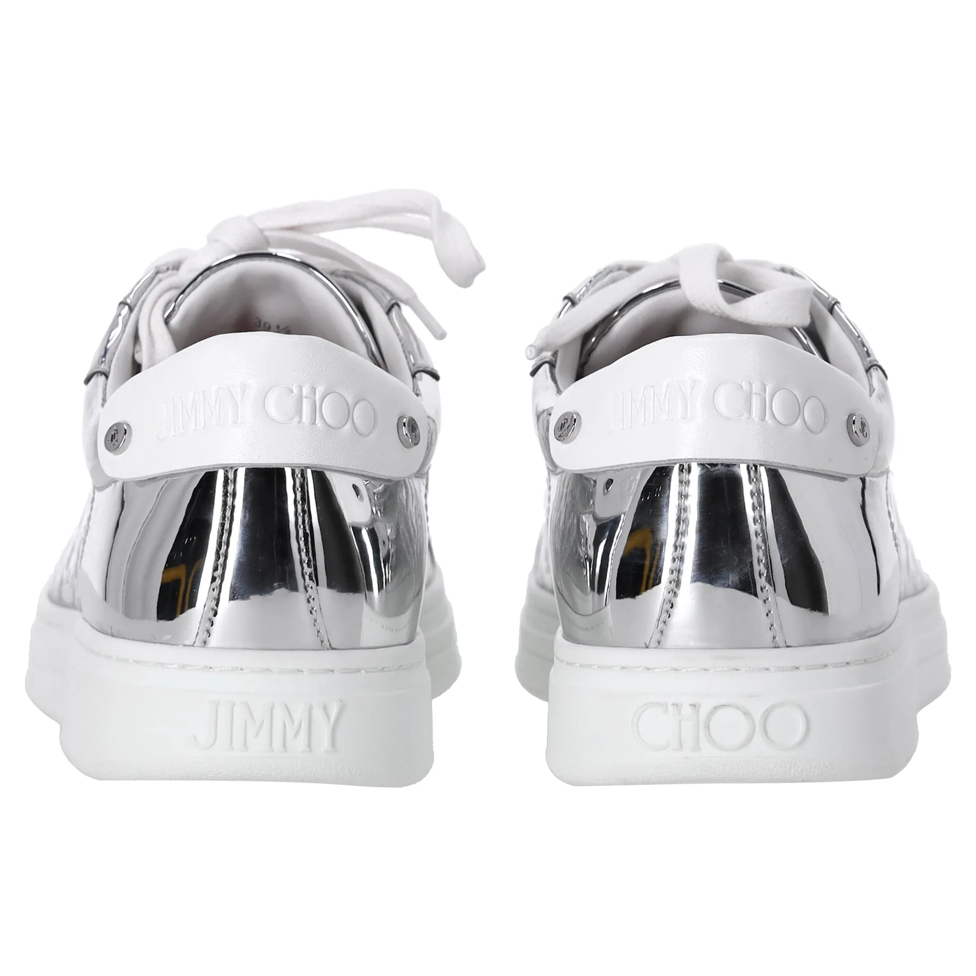 Jimmy Choo Rome/F Monogram Sneakers in Metallic Silver Leather