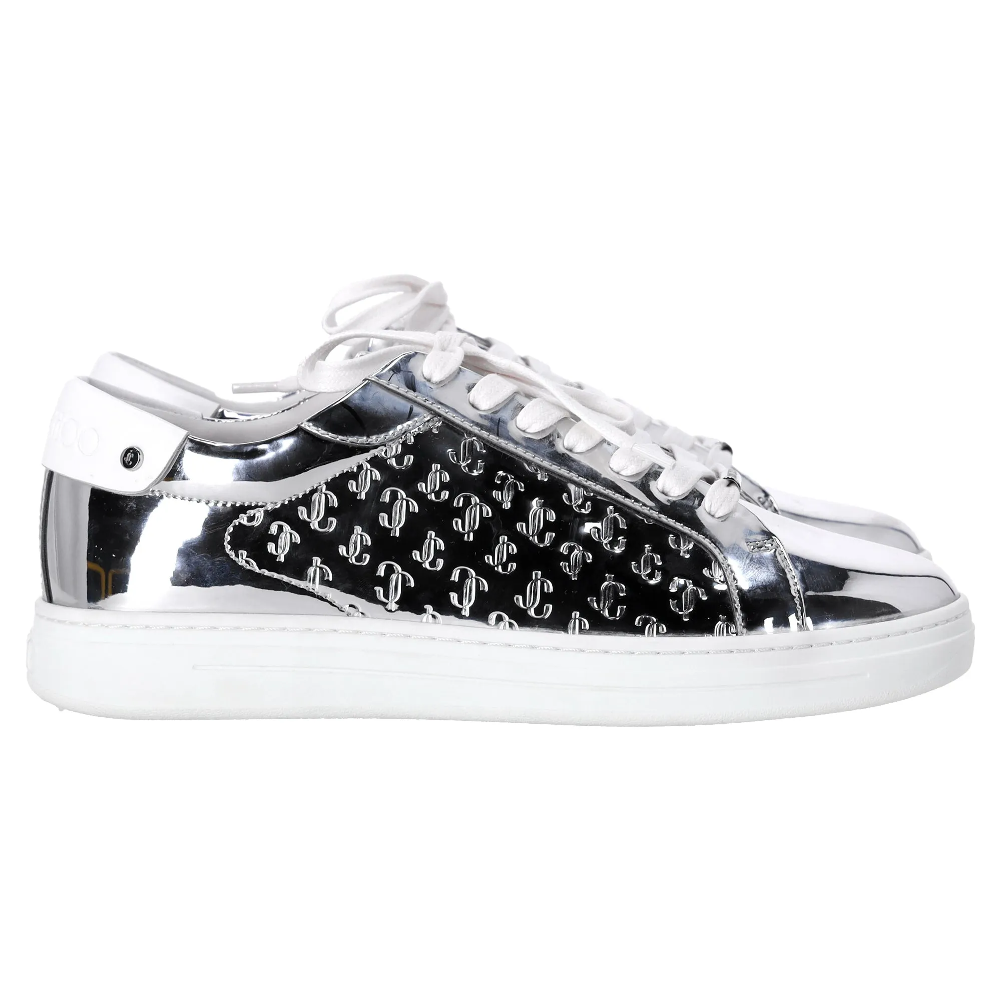 Jimmy Choo Rome/F Monogram Sneakers in Metallic Silver Leather
