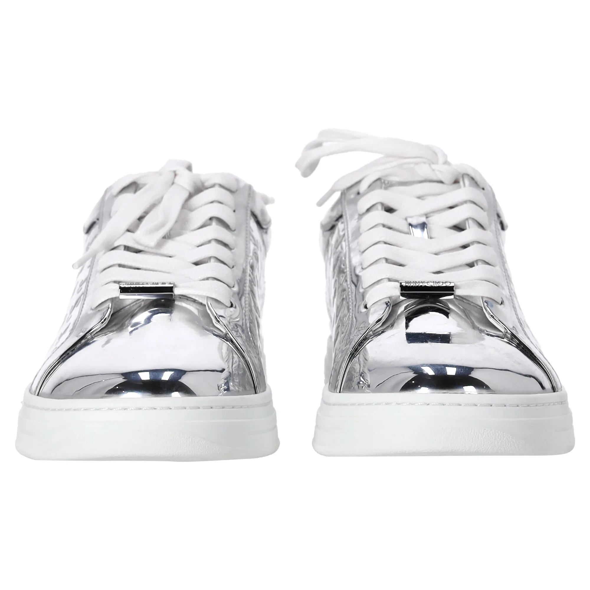 Jimmy Choo Rome/F Monogram Sneakers in Metallic Silver Leather