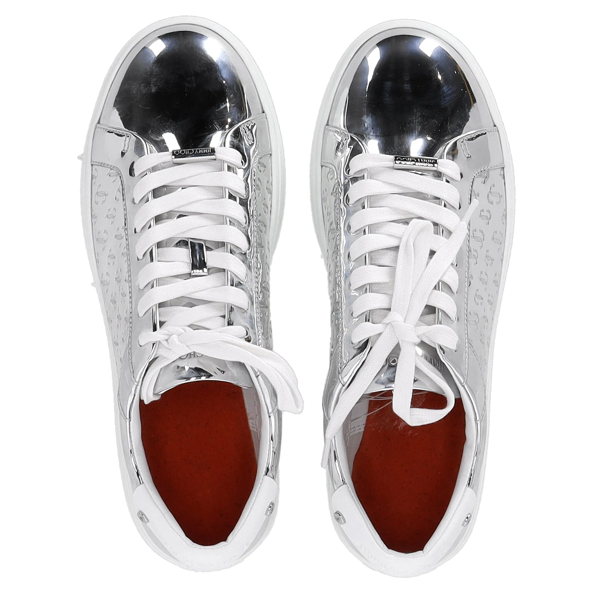 Jimmy Choo Rome/F Monogram Sneakers in Metallic Silver Leather