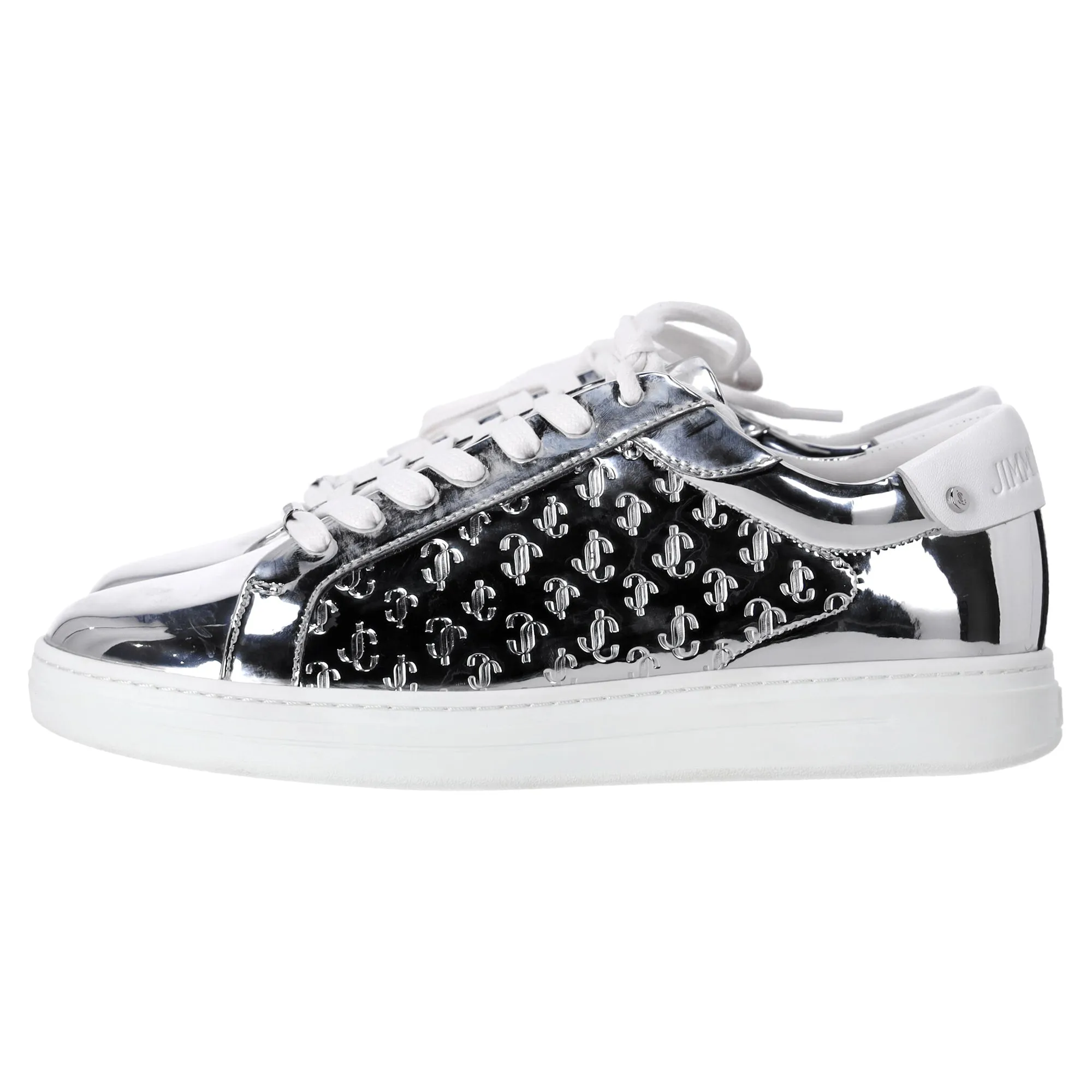 Jimmy Choo Rome/F Monogram Sneakers in Metallic Silver Leather
