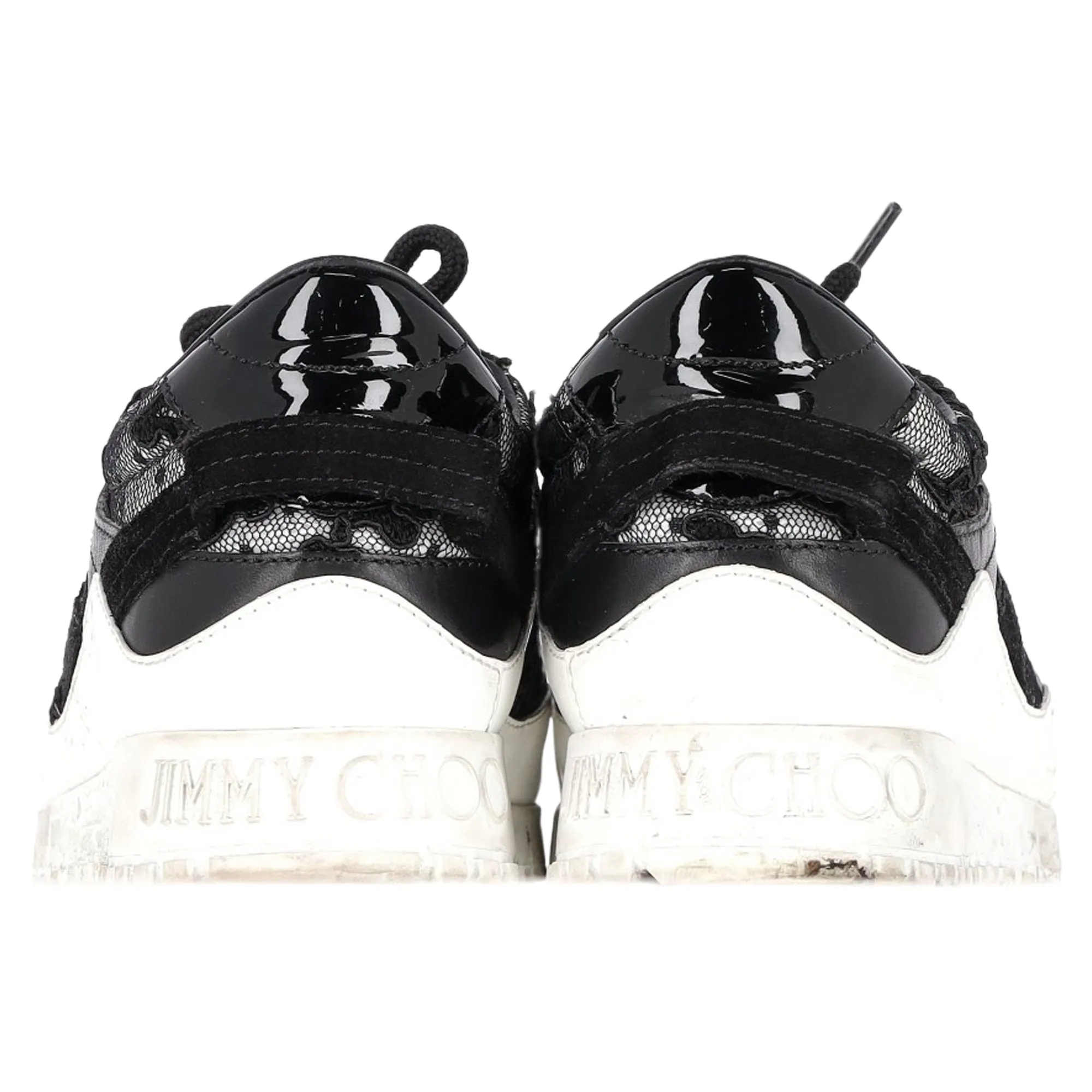 Jimmy Choo Seattle Floral Lace Mesh Trainers in Black Leather