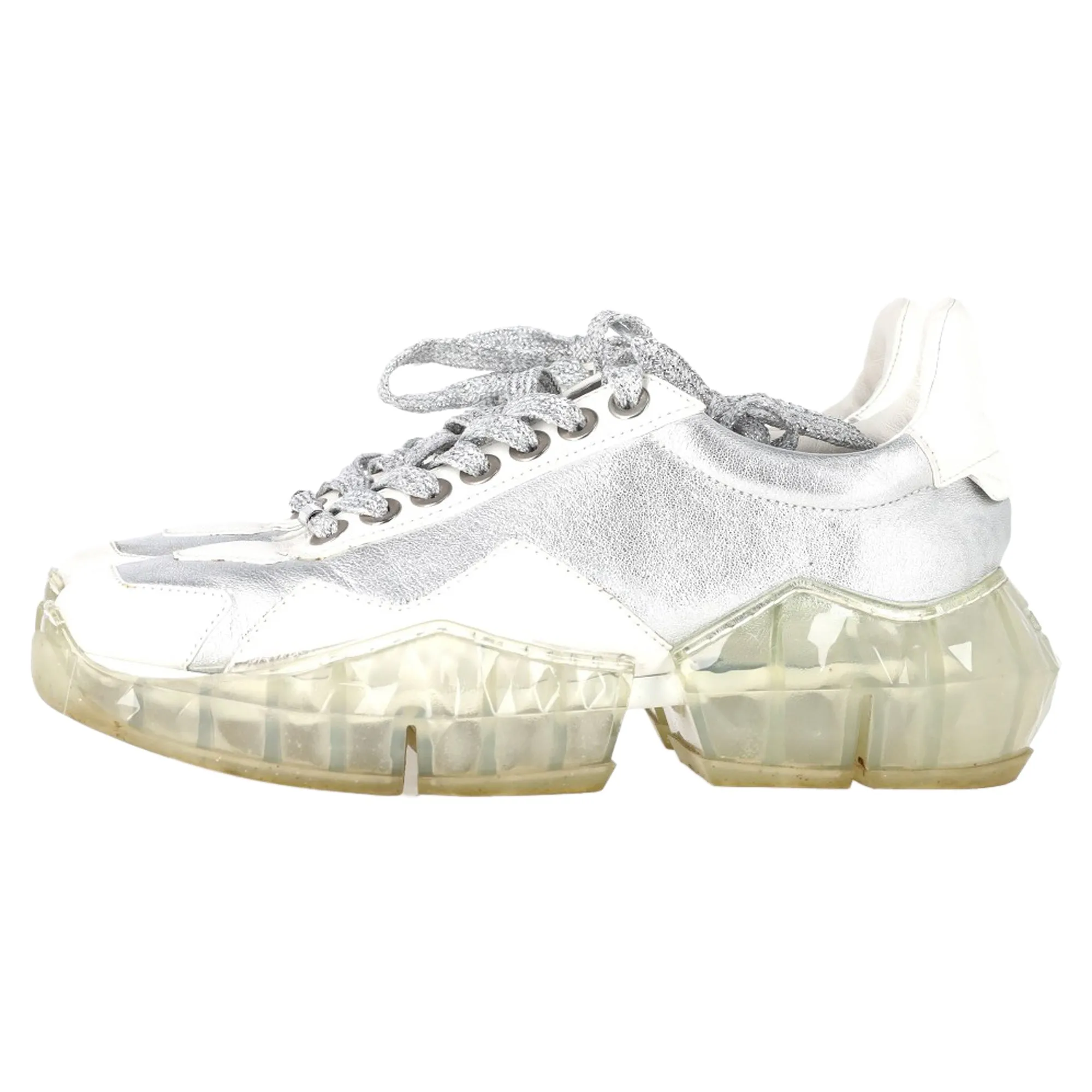 Jimmy Choo The Diamond Sneakers in Silver and White Leather