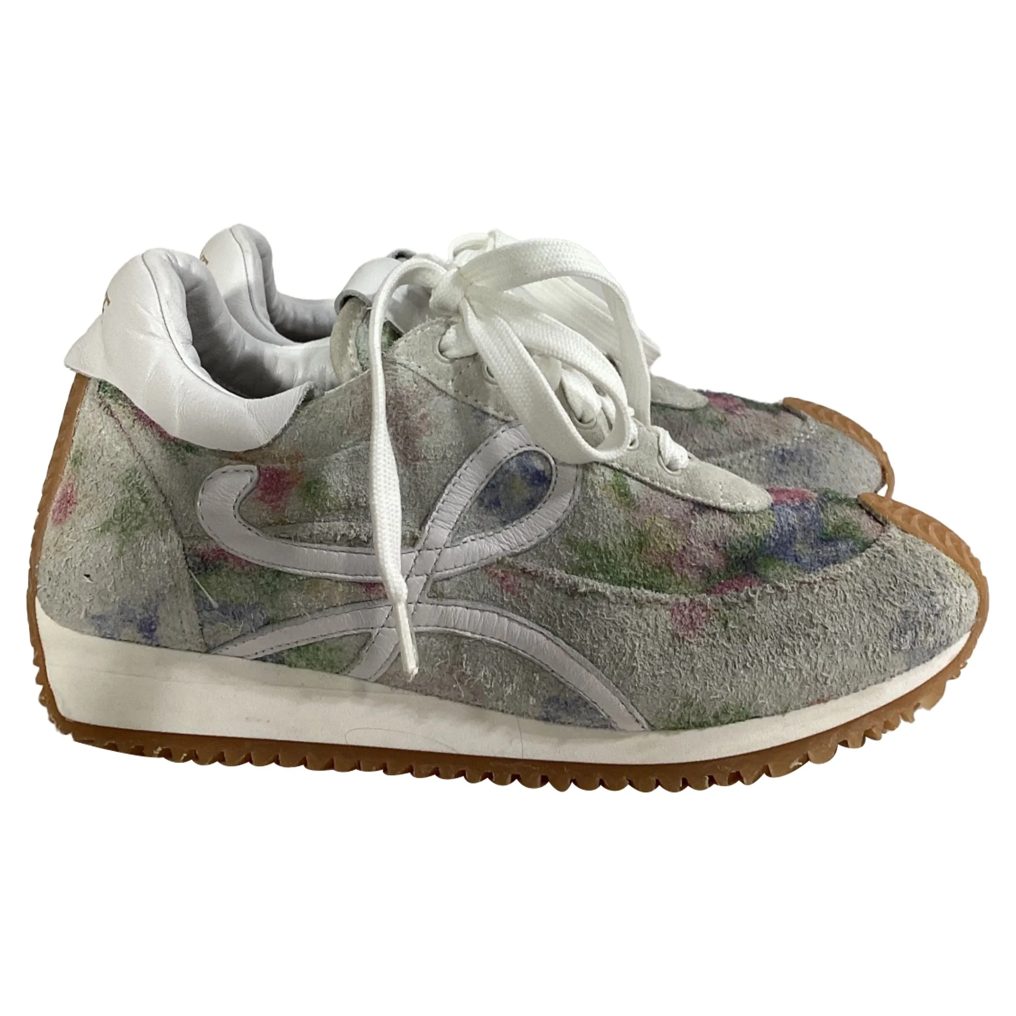 Loewe Flow Floral Printed Runner Sneakers in Multicolor Suede