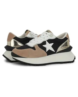 Major 22 Mesh Sneakers In Black Mesh/gold/taupe