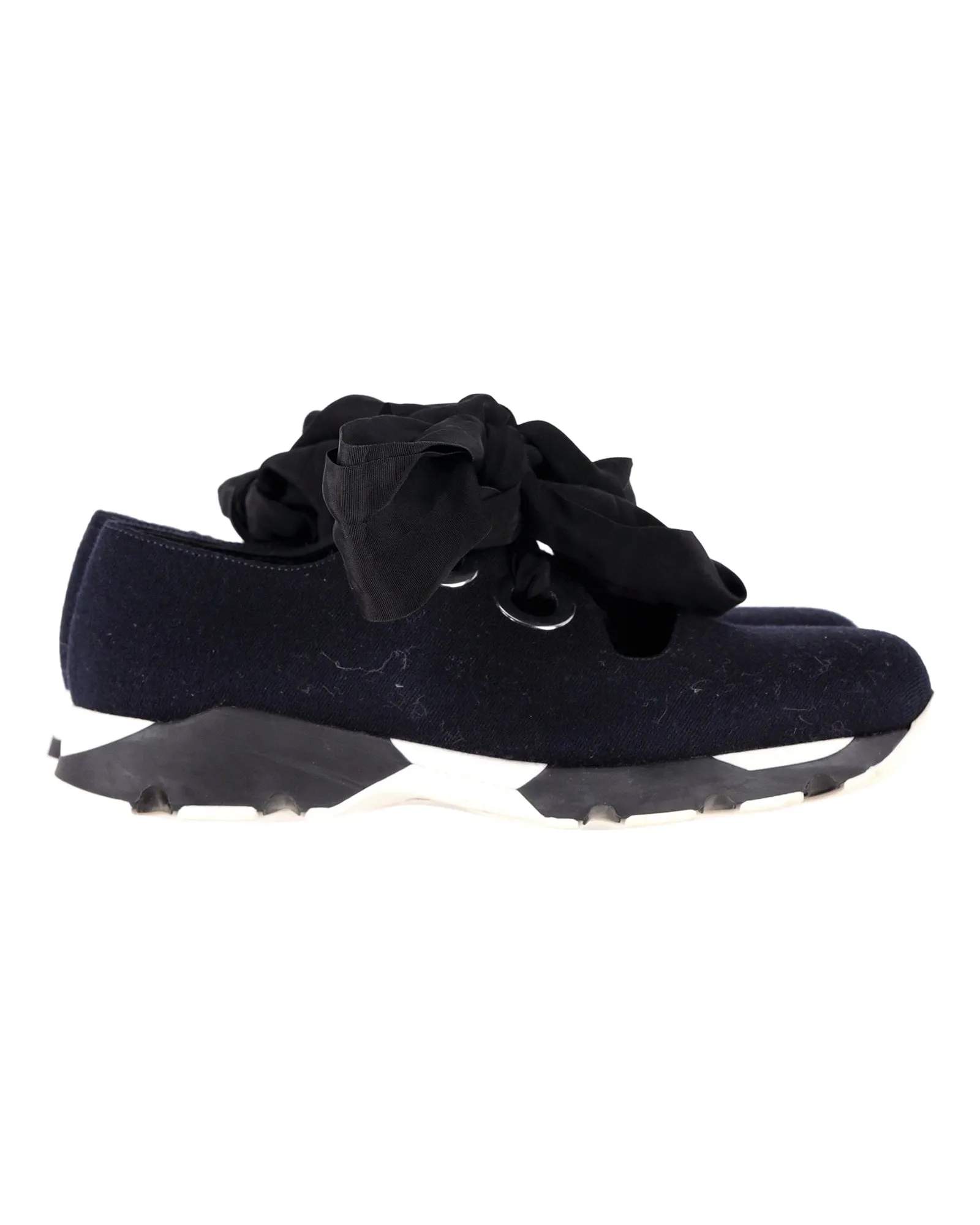 Marni Bow Sneakers in Navy Blue Canvas