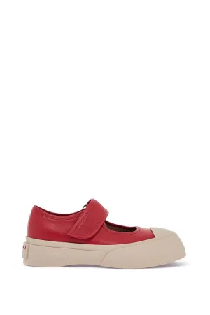 Marni Women's Intense Crimson Calfskin Sneakers With Velcro Closure