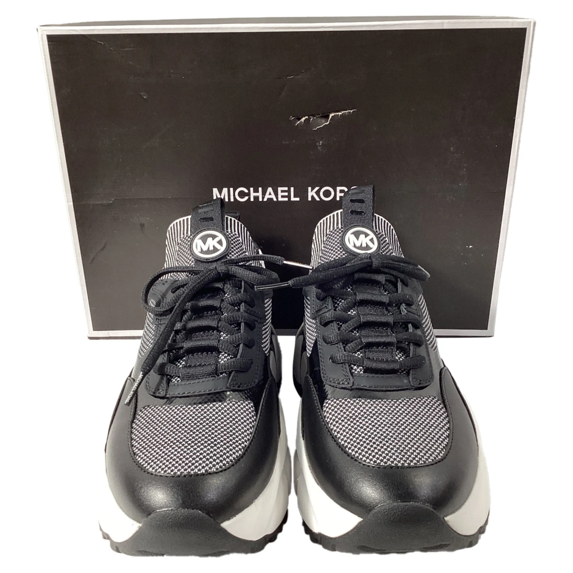 Michael Kors Darius Two-Tone Stretch Knit Trainer in Black and White Synthetic