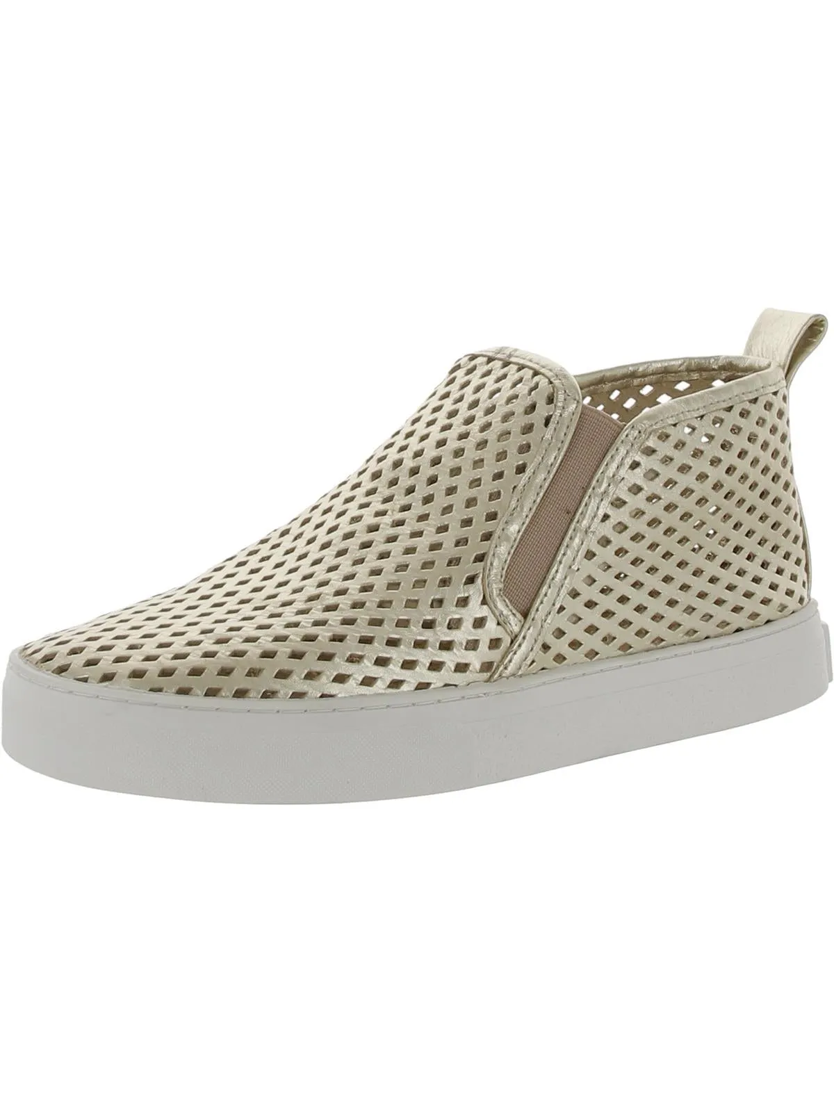 Mid Rise Womens Leather Perforated Slip-On Sneakers