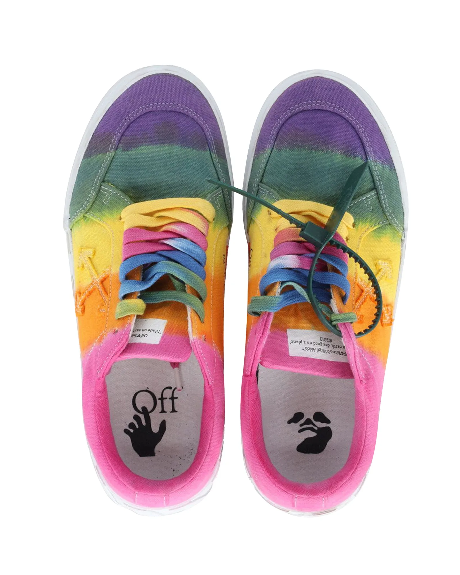 Off White Low Vulcanized Rainbow Sneakers in Multicolor Canvas
