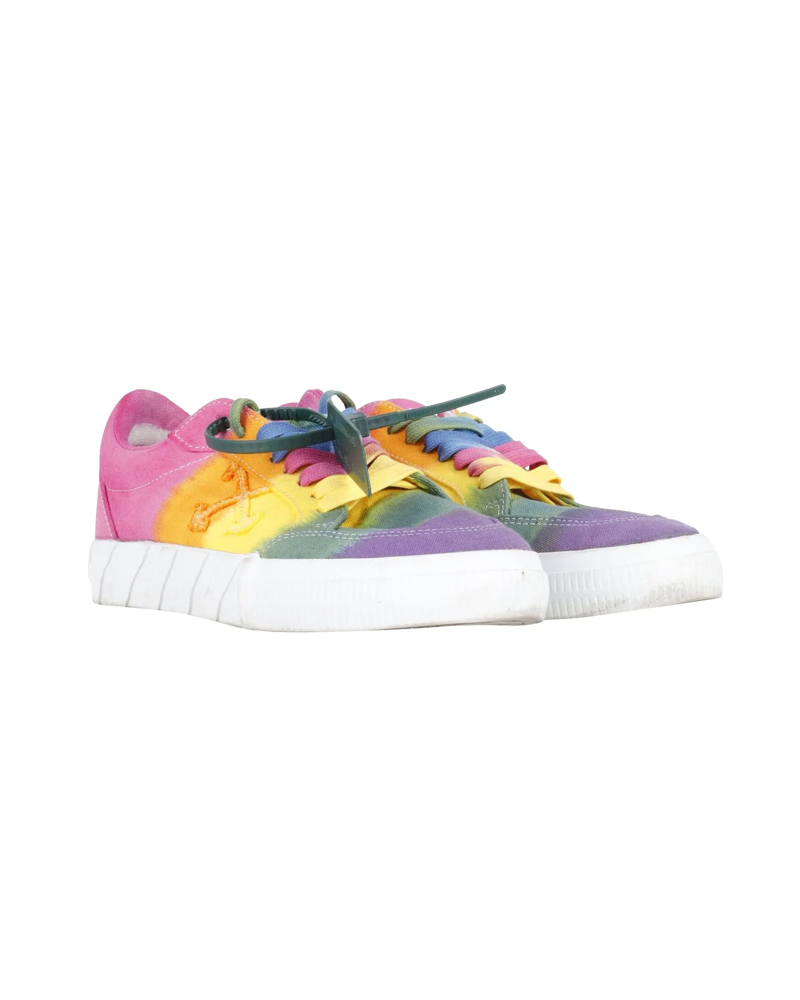 Off White Low Vulcanized Rainbow Sneakers in Multicolor Canvas