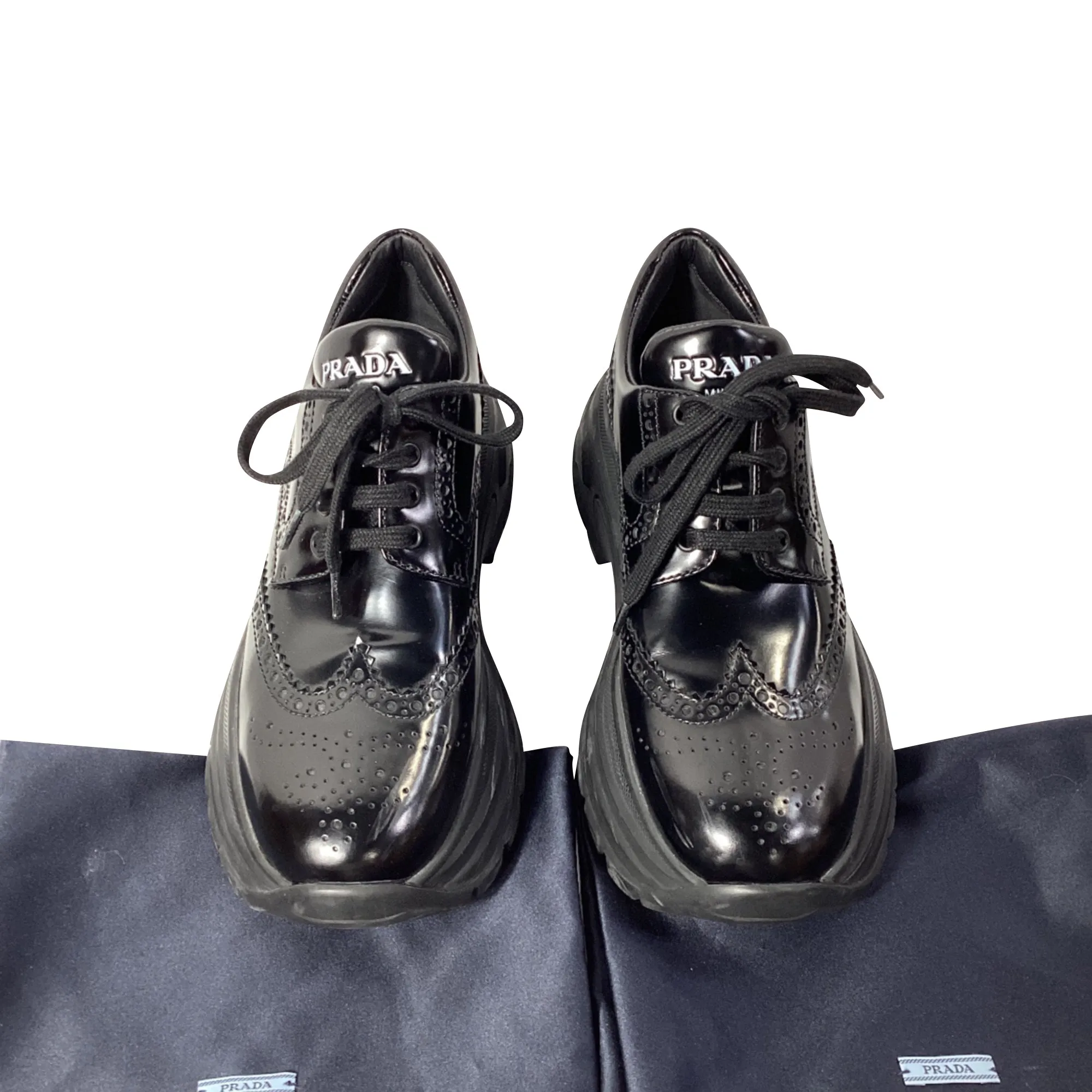 Prada Oxford Style Sneakers in Black Leather