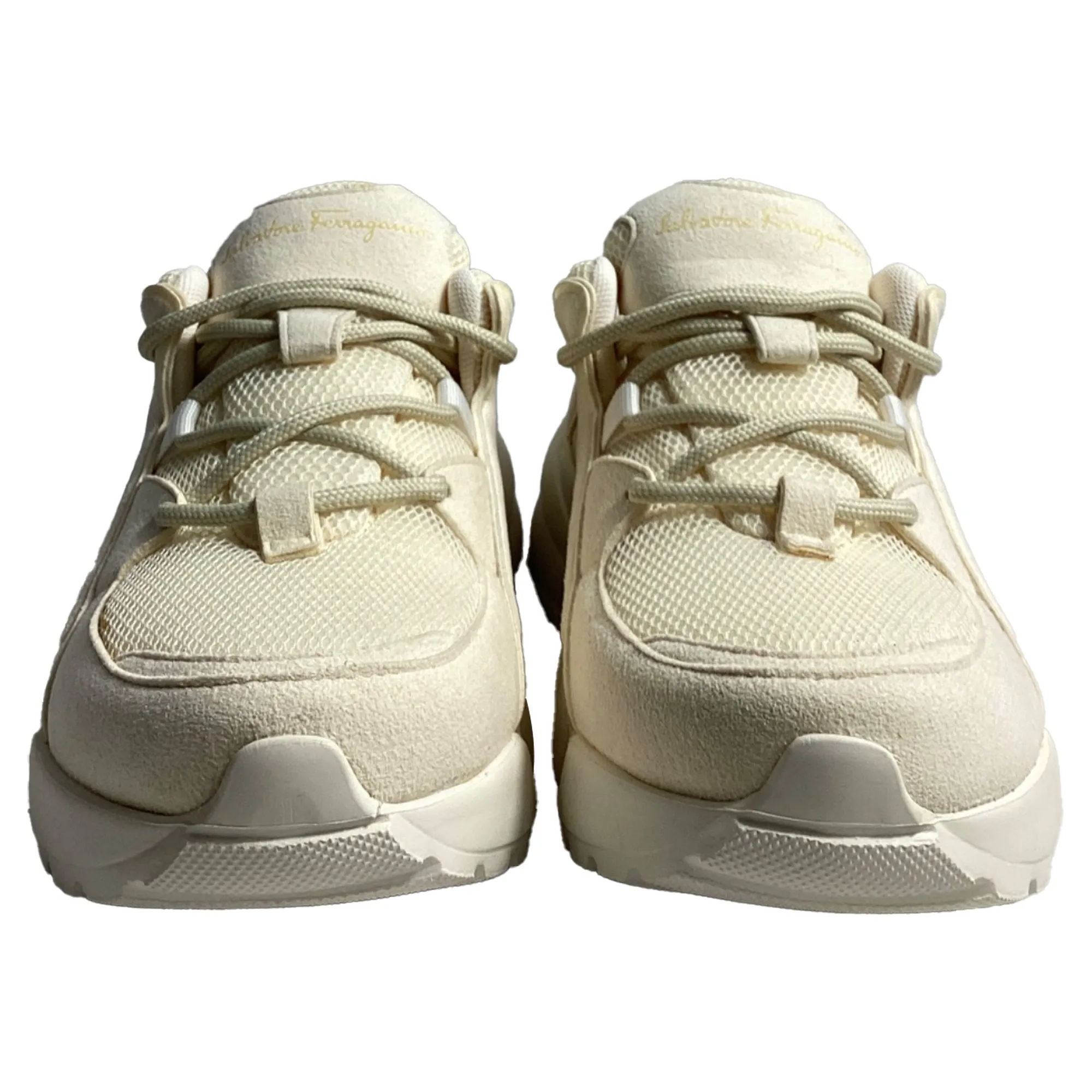 Salvatore Ferragamo Skylar Sneakers in Cream Mesh and Suede