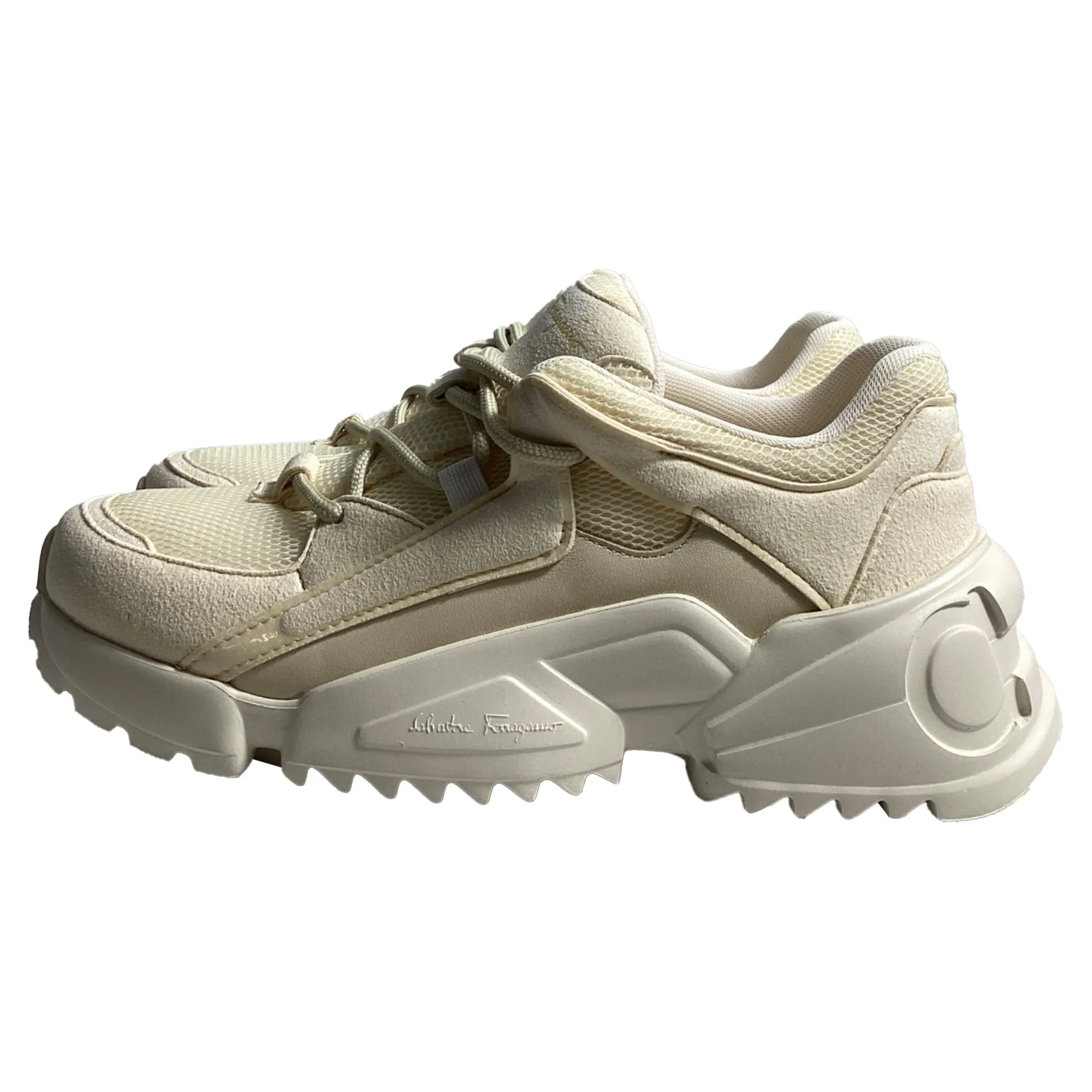 Salvatore Ferragamo Skylar Sneakers in Cream Mesh and Suede